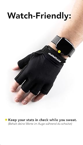 Miniatura 6 de Fitgriff Guantes de entrenamiento (acolchados) para hombres y mujeres, guantes de gimnasio sin dedos para levantamiento de pesas, entrenamiento,