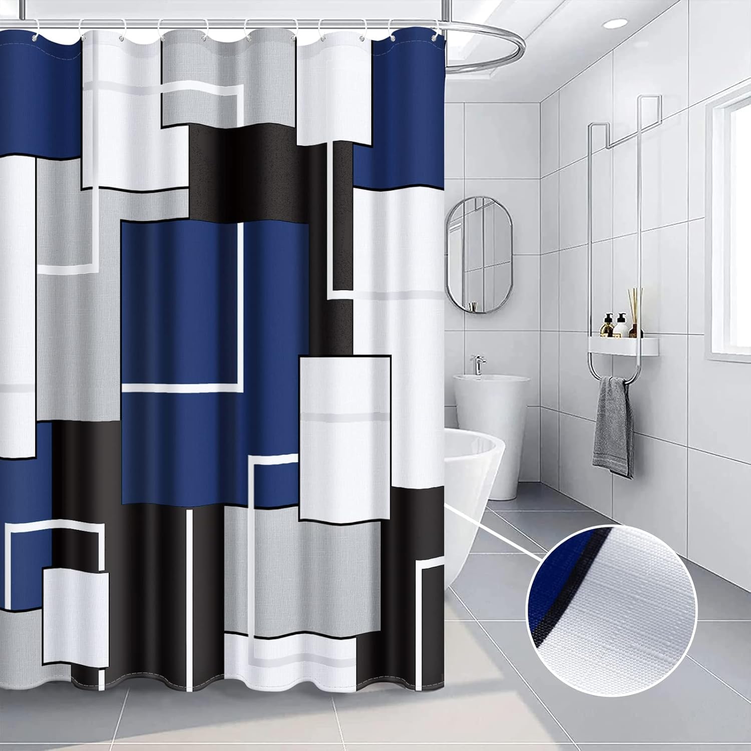 Awellife Navy Blue Shower Curtain for Bathroom Modern