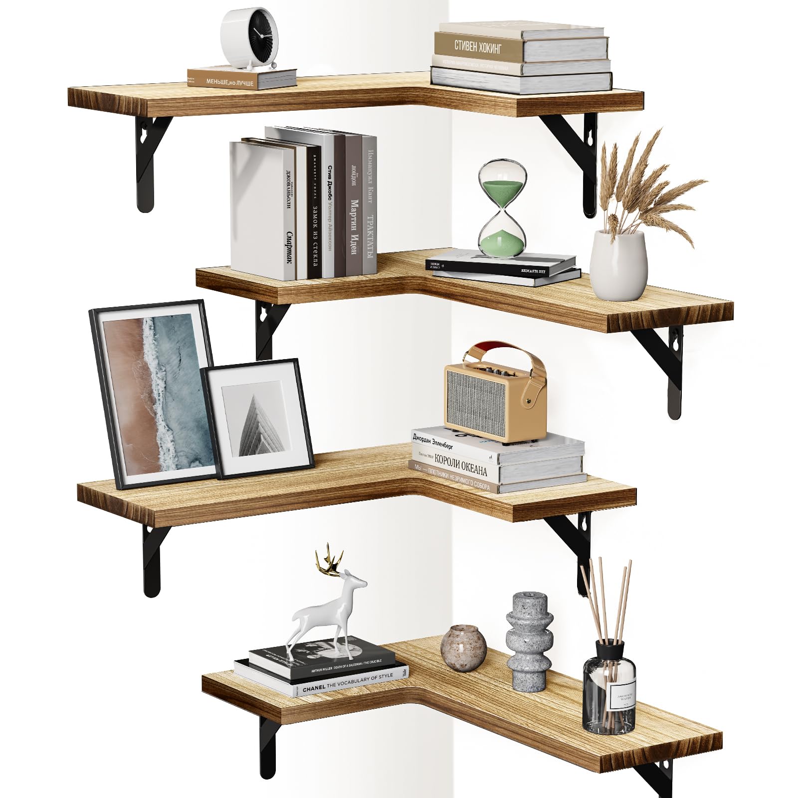 Amada Corner Shelves - Paulownia Wood Set of 4 -9