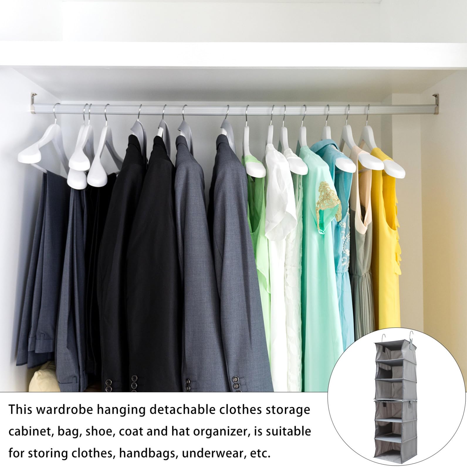 FRCOLOR Hängeregal aus Oxford Gewebe 6 lagig Verschleißfest und Platzsparend Kleiderschrank Organizer für Kleidung und Zubehör im Schlafzimmer