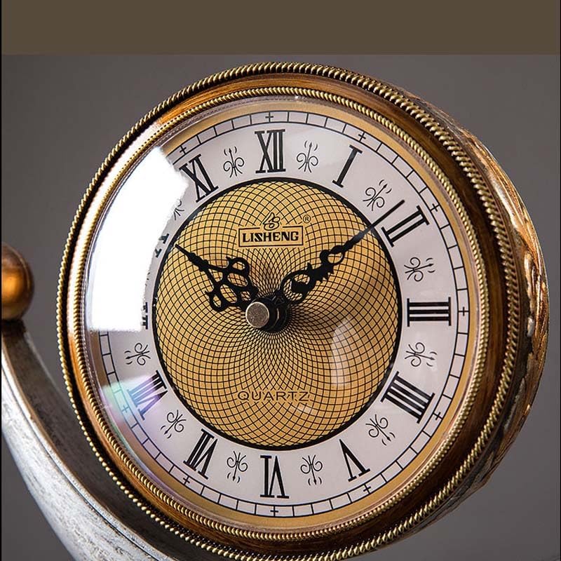Reloj de repisa, Reloj de Escritorio sin tictac, Estilo Retro Europeo, Funciona con Pilas, Ideal for Sala de Estar, Dormitorio, Oficina, hogar, decoración de Interiores.(A)