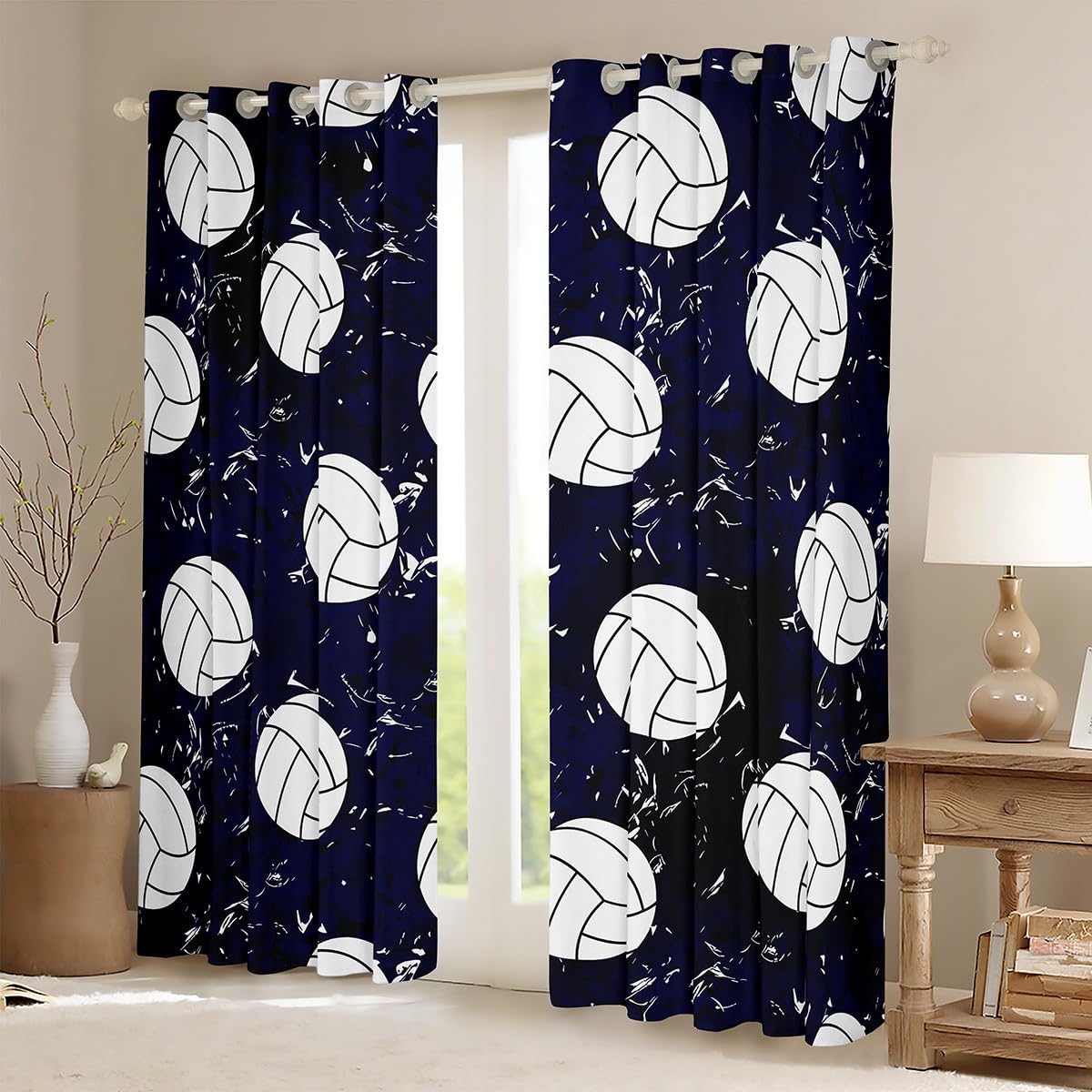 Feelyou Boys Football Curtain Sports Theme Curtains for Kids Teens Burning Soccer Ball Pattern Decor Window Curtain Panels Competitive Games Window Drapes Bedroom Window Treatments 42" X 63"