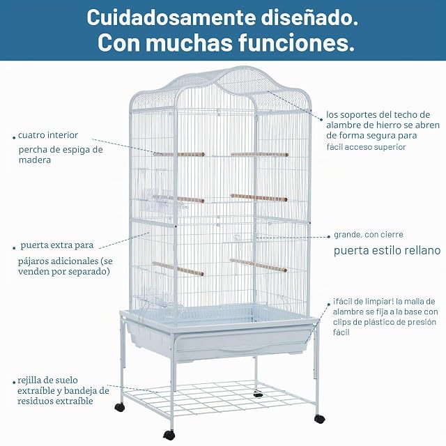 Foto 2 de 8 de GarveeHome Jaula Extensa para Pájaros De Hierro Forjado con Ruedas 360°