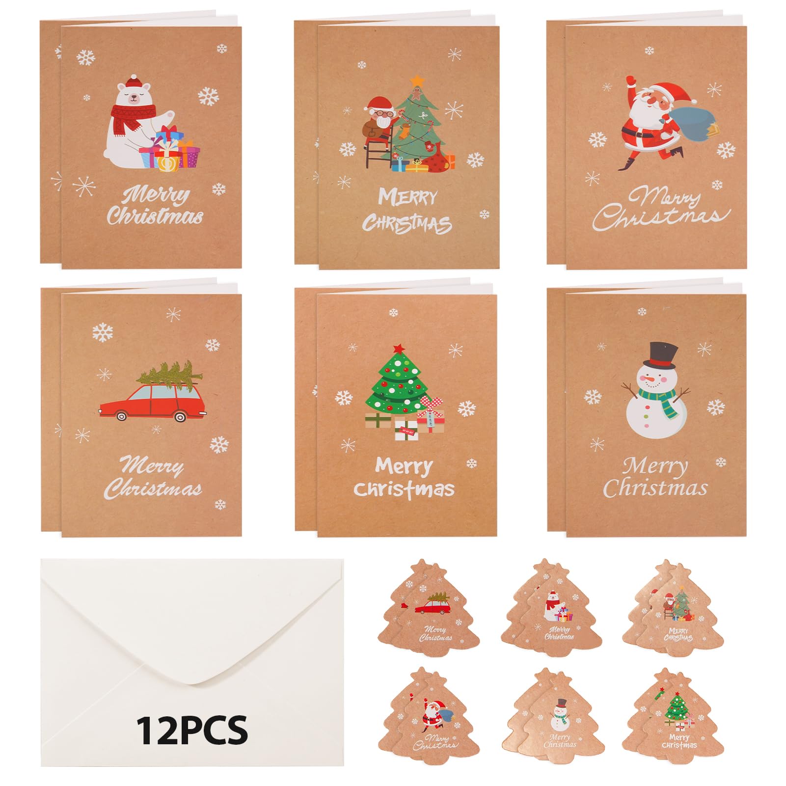 Weihnachtskarten mit Umschlag Set (12 Stück) - A6 Blanko Klappkarten mit 6 verschiedenen Motiven, Postkarten für Weihnachten