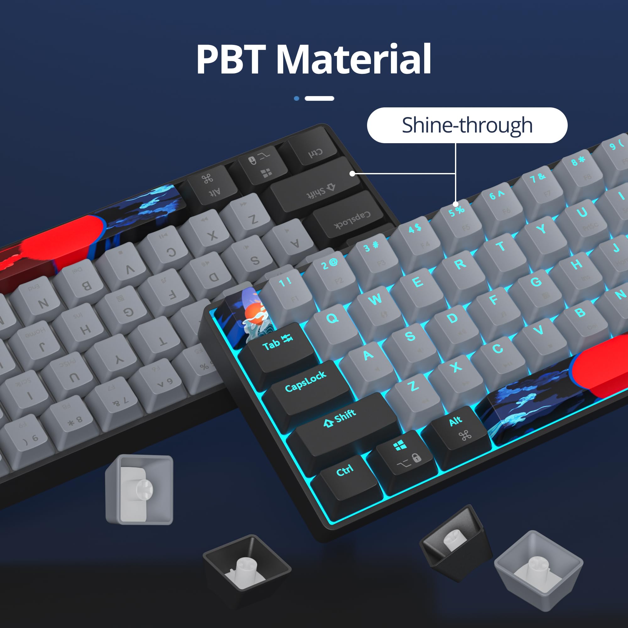 SOLIDEE clavier mécanique de jeu 60%,61 touches avec commutateur rouges linéaires,Lumière bleu glacier,clavier mécanique filaire avec rétroéclairage LED,clavier compact pour PS5/PS4(61 Black Grey)