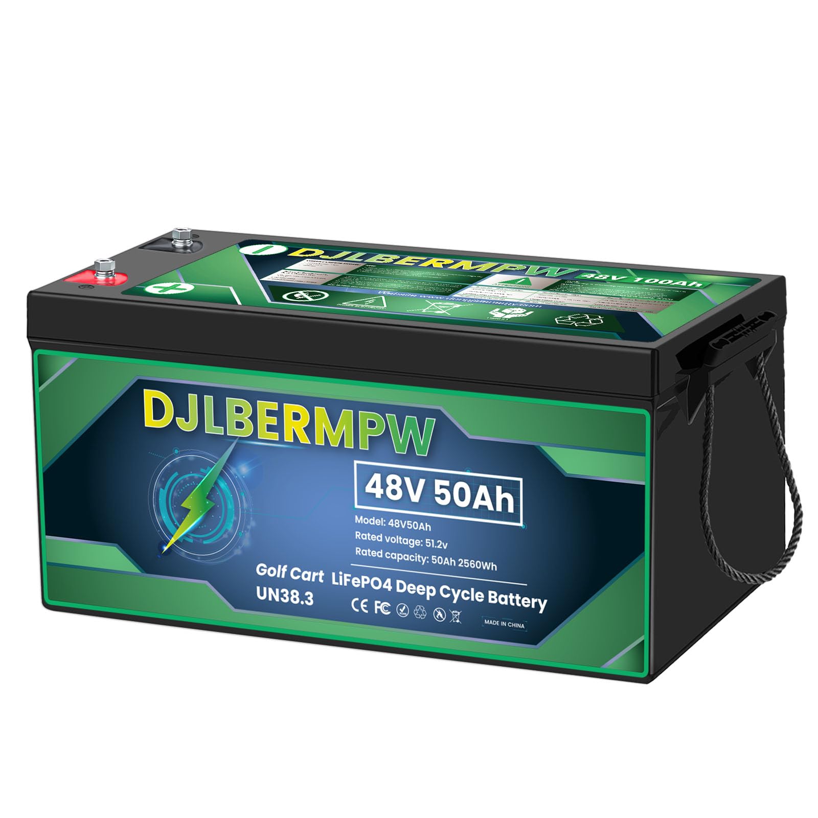 48V 50Ah Lithium Battery Golf Cart,48 Volt Lithium Battery for Golf Cart,2560W Power Built-in BMS, Up to 15000 Deep Cycles, Grade A Cells,Peak Current 200A, Fit Club Car, RV,Solar,Off-Grid