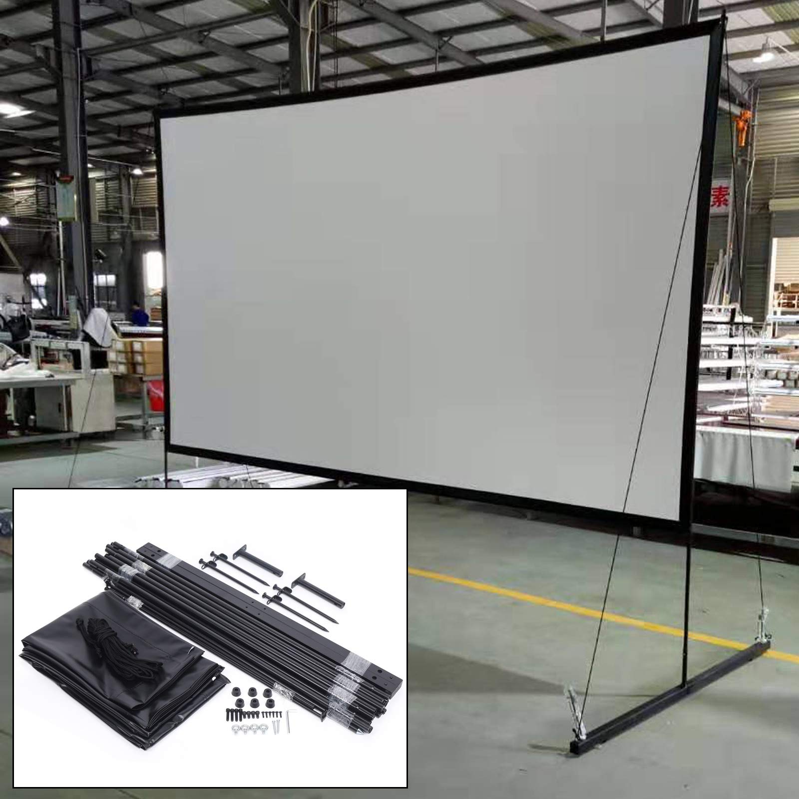 Tela per proiettore da 150 pollici, con supporto, schermo per treppiede, 16:9 HD Premium, schermo per proiettore per interni ed esterni, per film e presentazioni d'ufficio