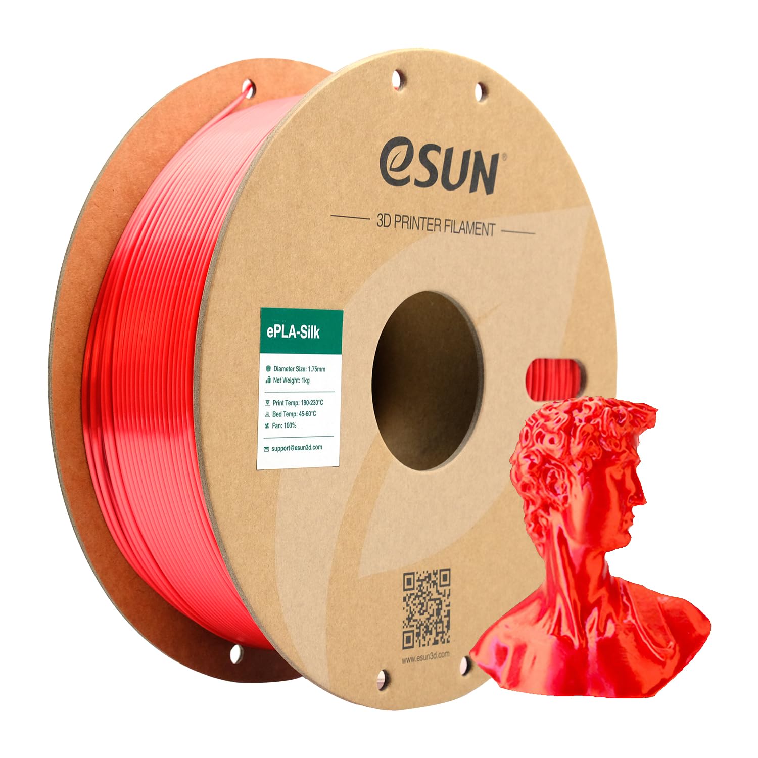eSUN Filamento PLA Seta 1.75mm, Filamento PLA per Stampante 3D Lucido Serico, Precisione Dimensionale +/- 0.05mm, Bobina da 1KG (2.2 LBS) Filamento per Stampa 3D per Stampanti 3D, Seta Rosso