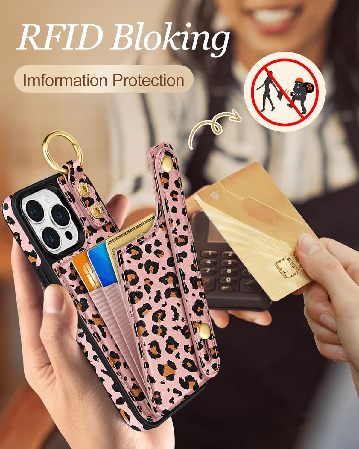 Petitian for iPhone 15 Pro Max Case with Wallet - Women Girls Cute Girly Aesthetic Unique Design with Leather Credit Card Holder Cardholder Stand Wristband for Apple 15 Promax, Baowen - Image 4