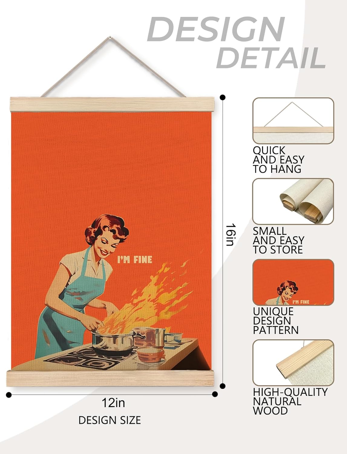 Foritho Retro Kitchen Poster Wall Art Framed, Funny Vintage 50s Cooking Housewife Orange Canvas Prints Wall Decor for Home Kitchen Dining Room Restaurant Decor, 12x16 Inch - Image 7