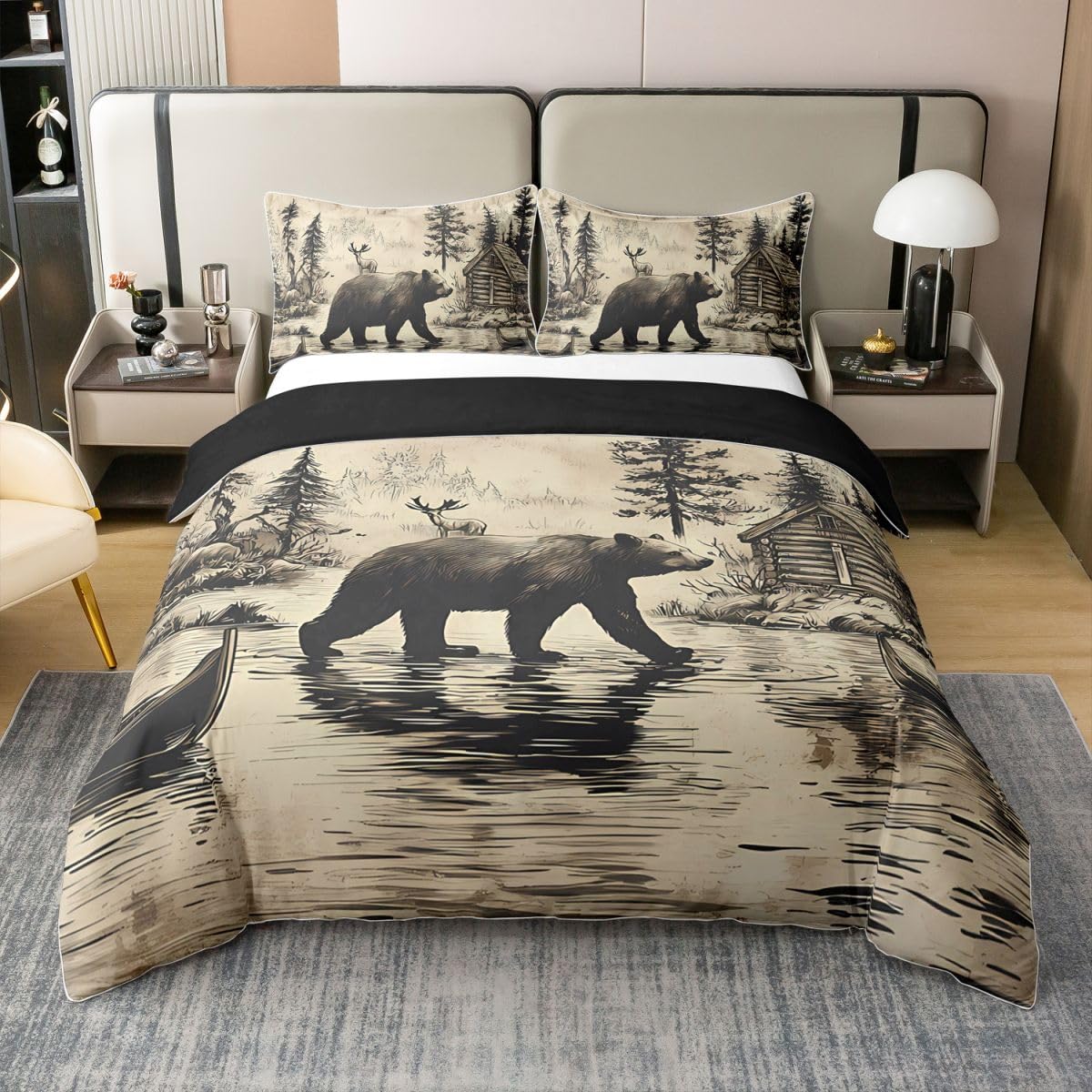 Housse de couette ours de cabine Homewish en coton hypoallergénique contre le linge rêche