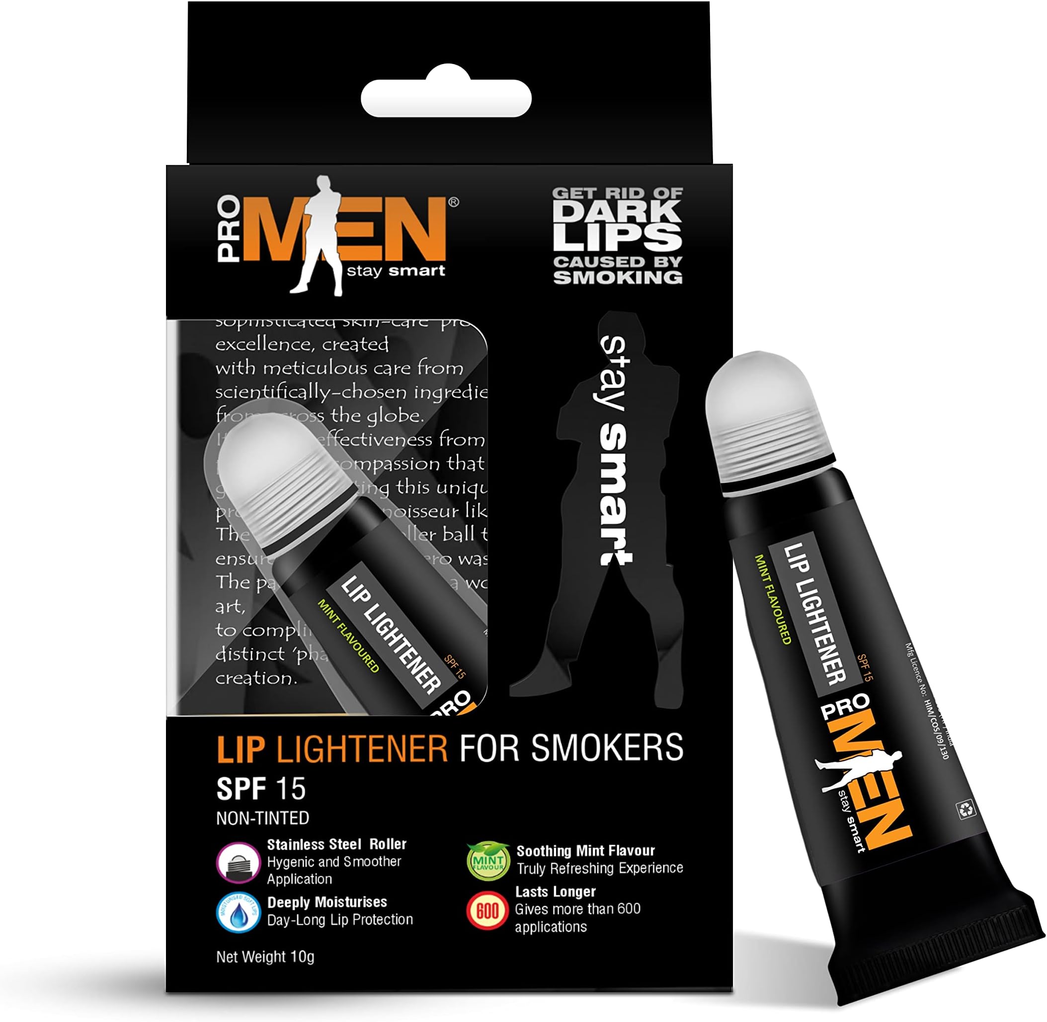 Promen Lip Lightener Balm for Dry, Chapped, Dark and Smoky Lips With Moisturizing Spf15 For Men | Non-Tinted, Nourishes & Soften Lip Balm for Men - 10gm (Mint Flavour)
