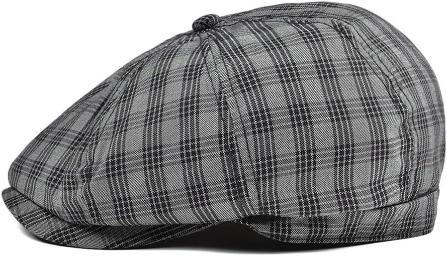 Newsboy Cap Men Women Breathable Flat Caps Plaid Fabric Cabbies Hat Beret