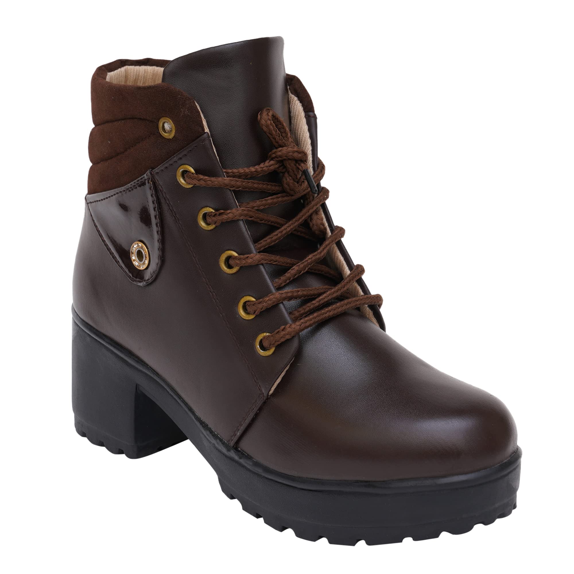 XE Looks 100% Vegan Leather Women's Brown Ankle Boots | Stylish Lace-Up Design with Heel | Durable Leather Upper & Cozy Lining | Comfortable Boots For Girls & Women 4