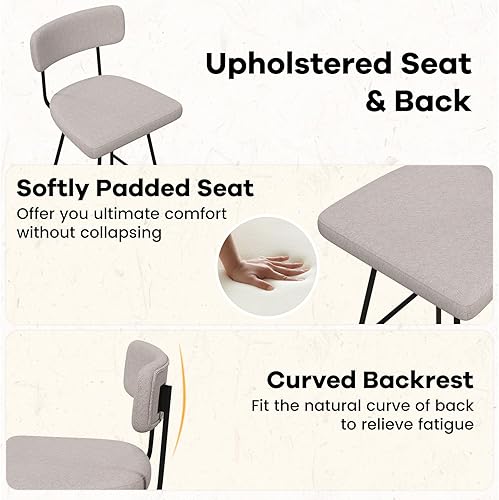 Miniatura 5 de COSTWAY Juego de 2 taburetes de bar tapizados de altura de mostrador de 25 pulgadas con respaldo, sillas de comedor giratorias de 360 con patas y