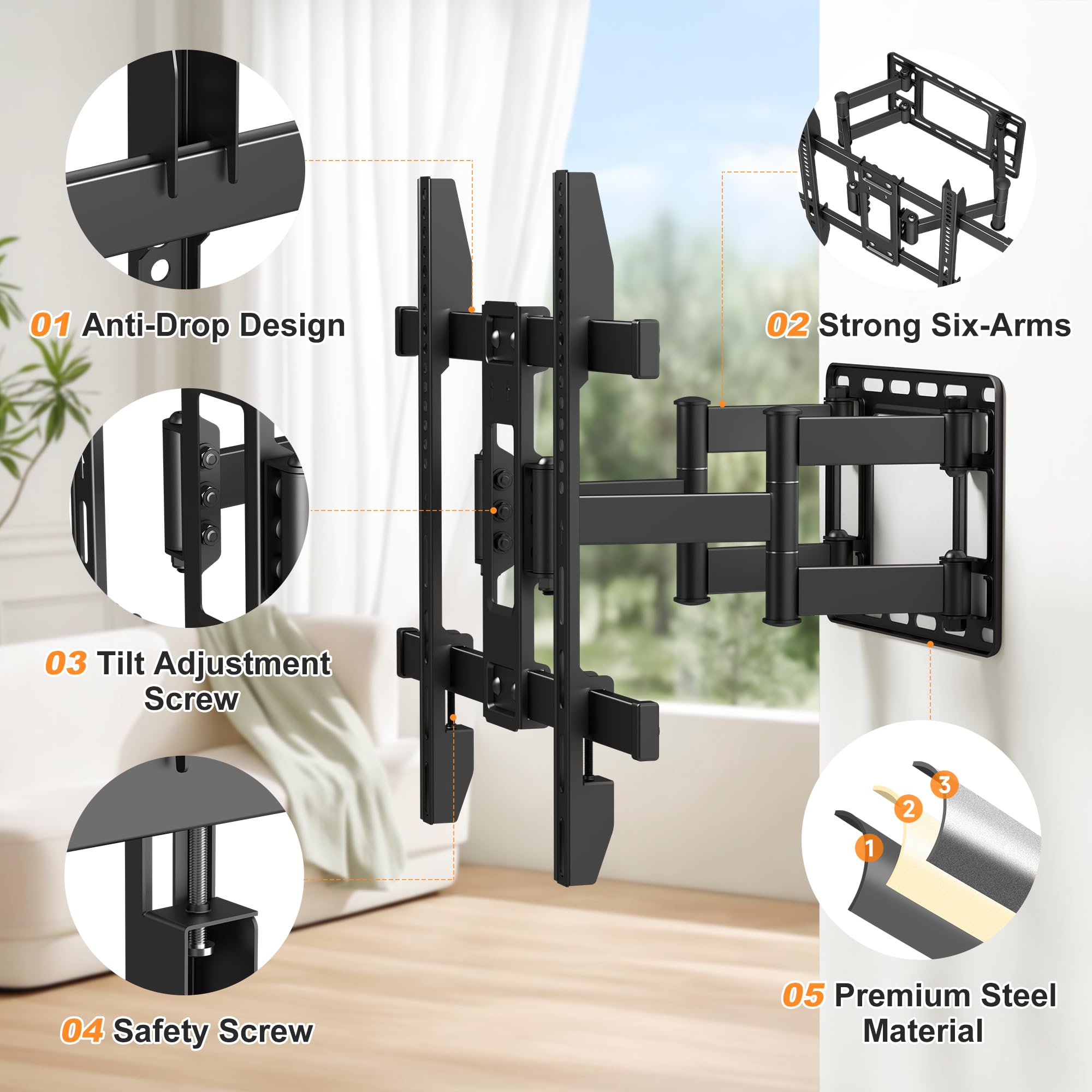 XINLEI MAUS02LITE MAUS02LITE - Supporto da parete per TV da 32-65 pollici, orientabile e inclinabile, con 6 bracci articolati, VESA max 400 x 400 mm, capacità massima 40 kg, compatibile con montanti