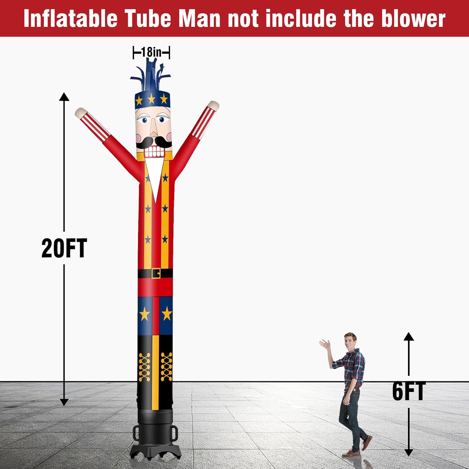 20FT Tall Nutcracker Inflatable Tube Man (18''Diameter) Wacky Wavy Dancing Guy for Outdoor Decoration Advertising Business Promotion - Christmas Theme (Blower Not Included)