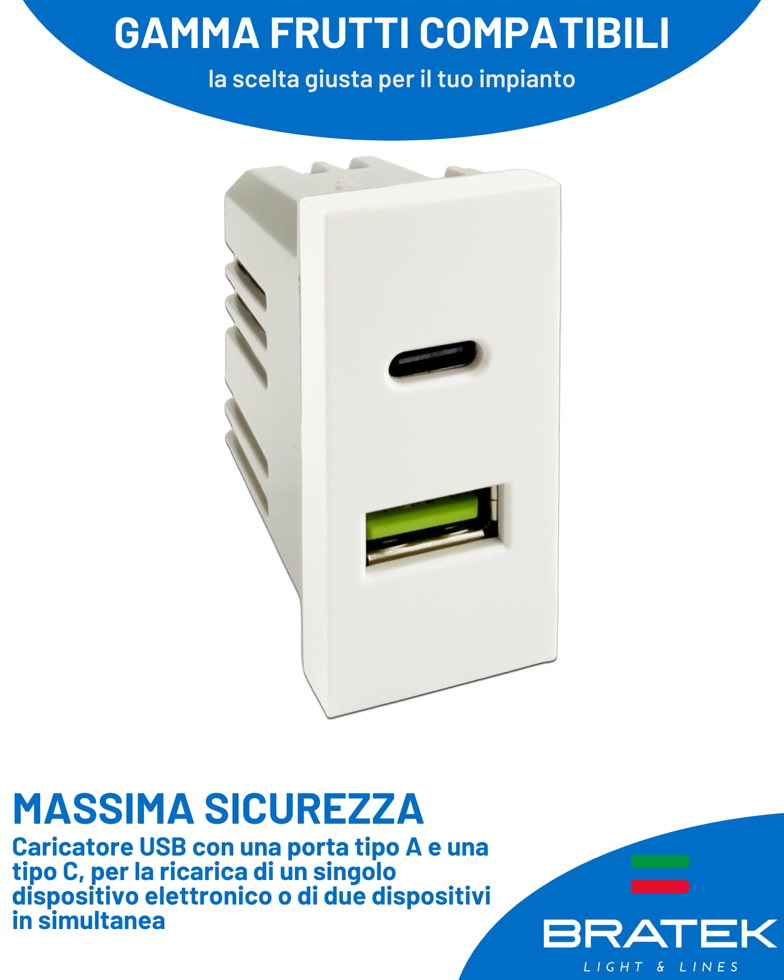 Bratek 2x Toma USB Compatible MatixGO - Doble Puerto USB, Tipo A + Tipo C