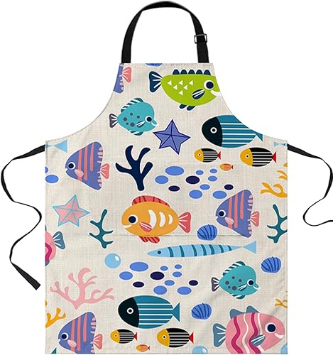 Miniatura 6 de Delantal de chef ajustable, delantal floral colorido con bolsillos para hombres y mujeres, delantal de cocina impermeable