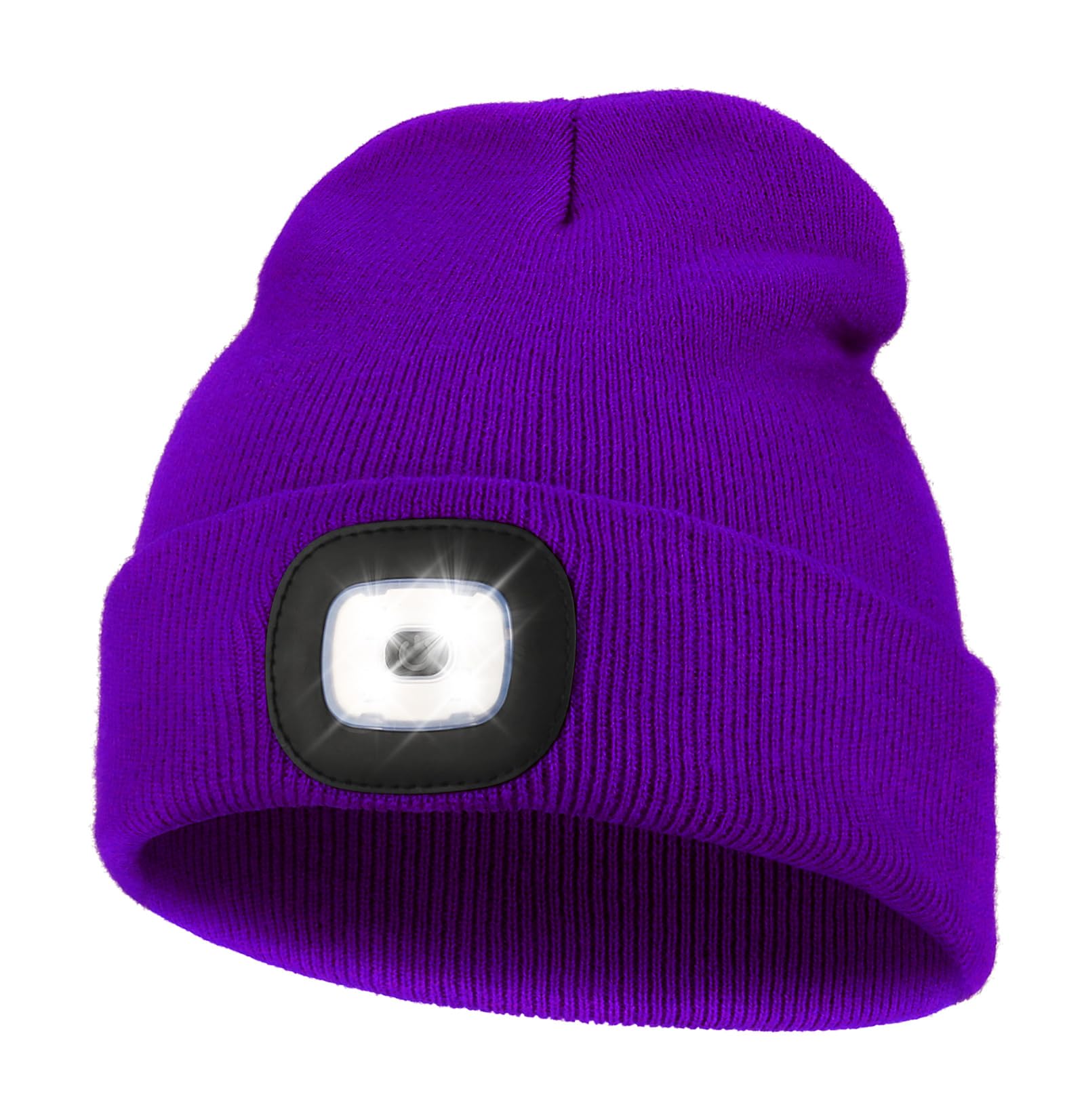 Unisex LED Beanie with Light, USB Rechargeable Hands Free LED Headlamp Hat, Knitted Night Light Beanie Cap Flashlight Hat, Purple, One size