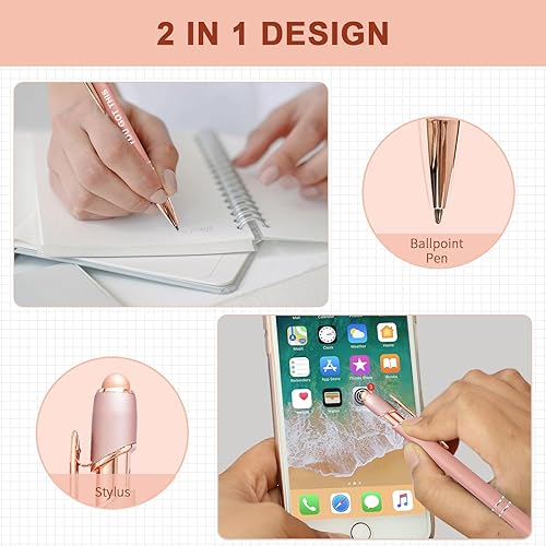 Miniatura 2 de Bolígrafos para pantallas táctiles, paquete de 12 bolígrafos inspiradores de oro rosa, bolígrafos de punta media de 0.039 pulgadas, bonitos