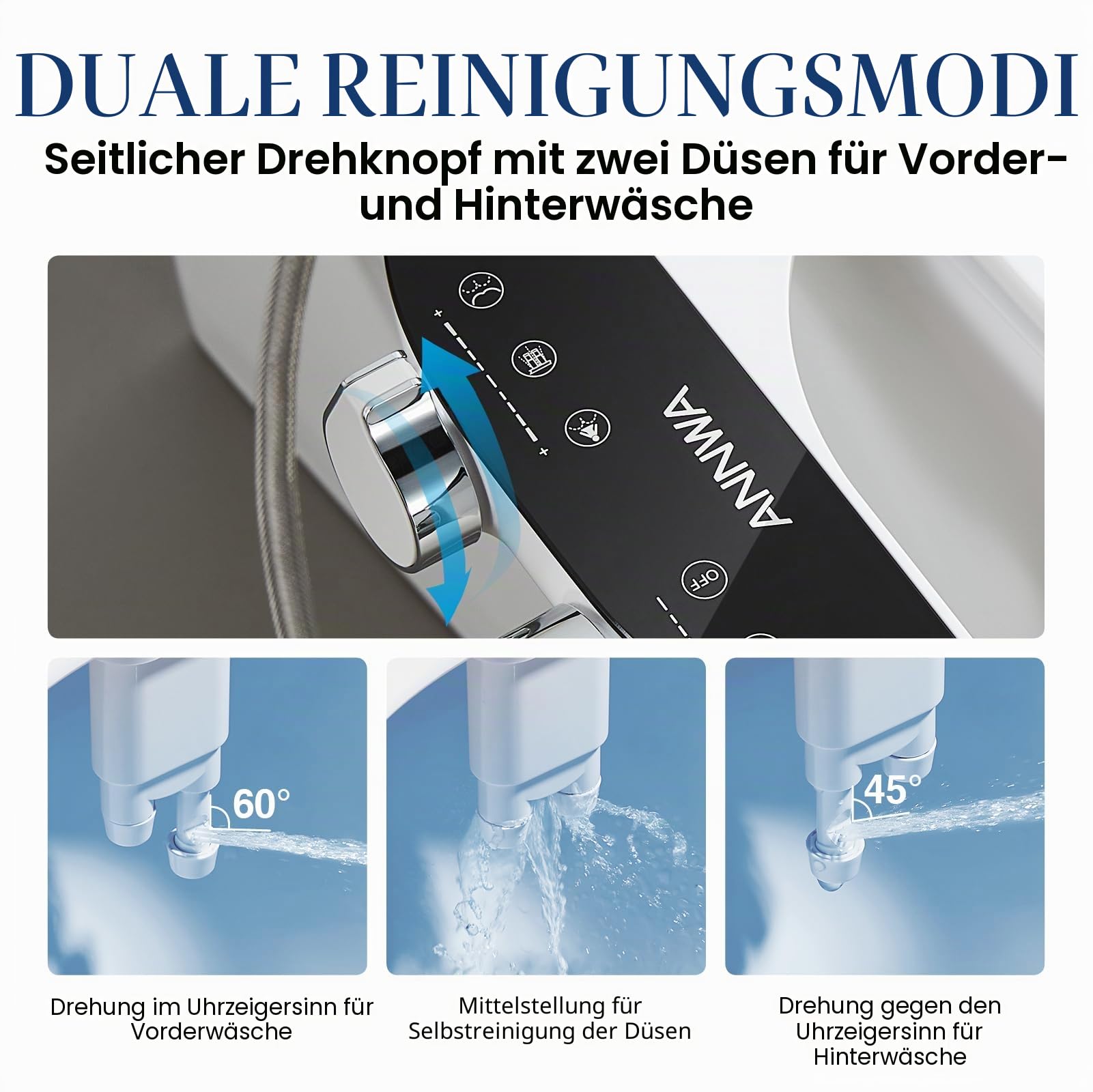 Bidet Aufsatz für Toilette,Cold/Heiß Water Bidet Dusch-WC,mit Einziehbare selbstreinigende Doppeldüsen,Wasserstrahl regulierbar,WC-Aufsatz,Front- und Heckreinigung,Po-Dusche,TT18NA
