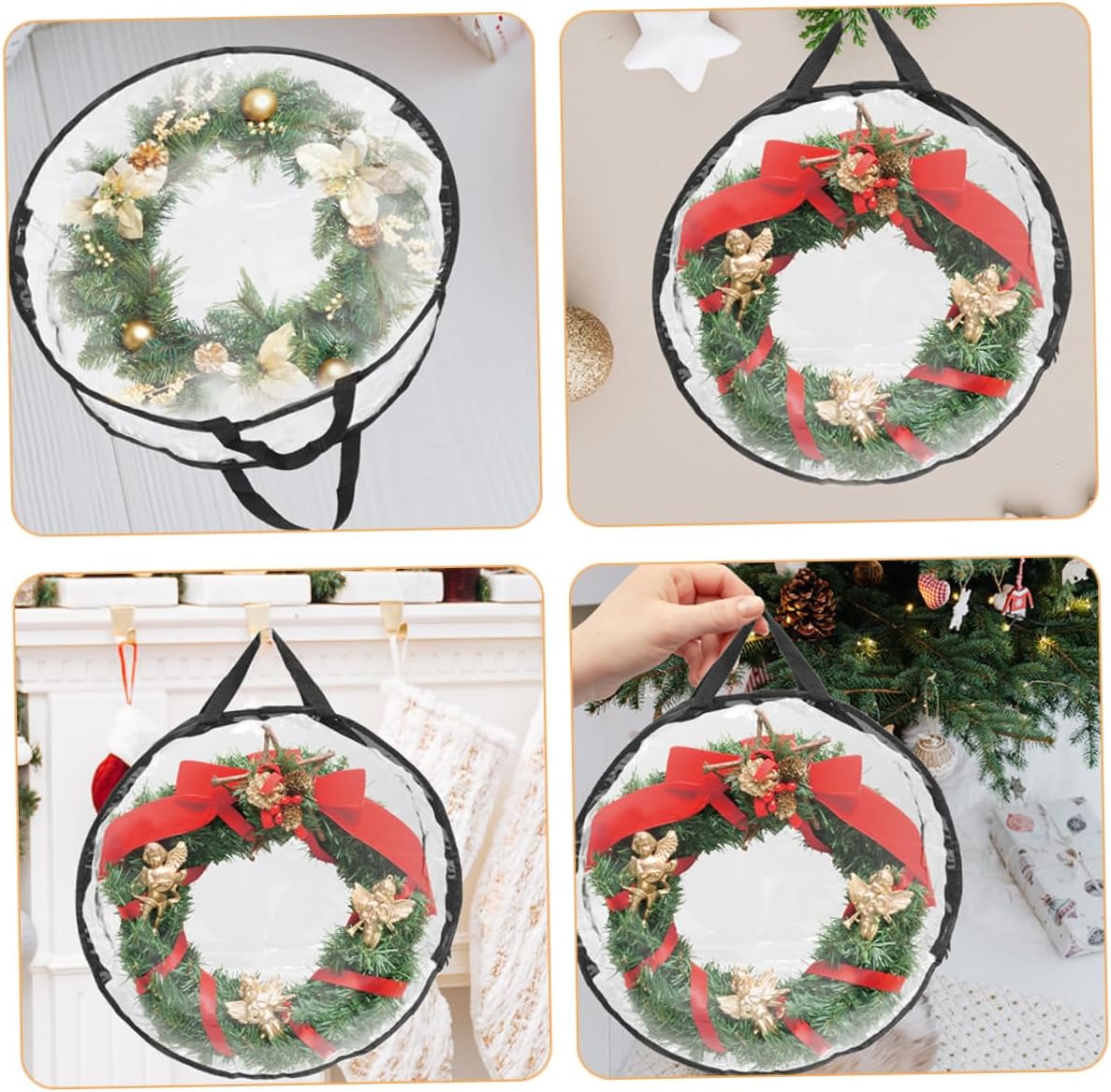 Levemolo Inch Round Xmas Wreath Bag Christmas Garland Pouch Decorative Storage Container Plastic