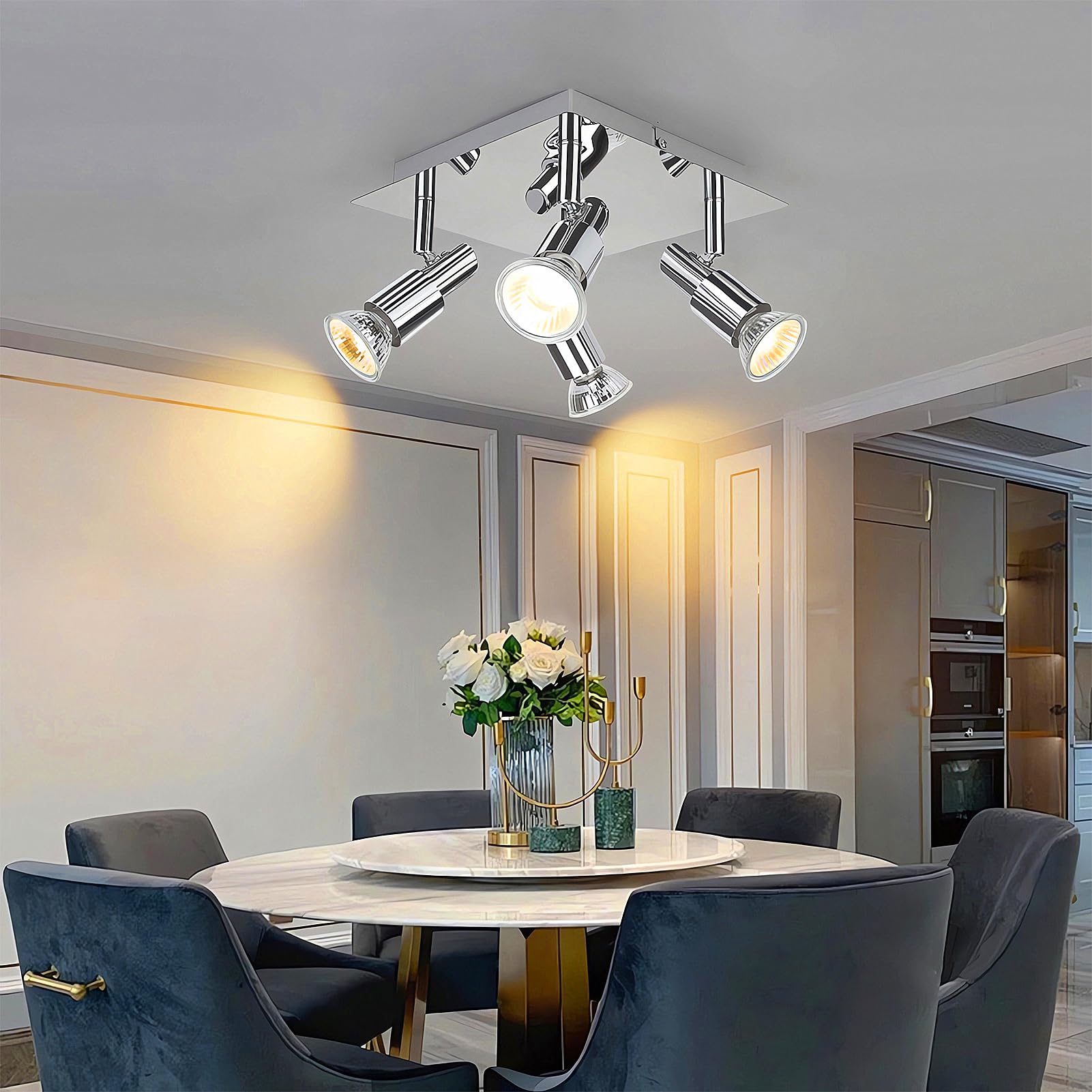 POLESTI Adjustable 4 Way Ceiling Spotlight Fitting, Modern Square Kitchen Lights Ceiling, GU10 Ceiling Light Fitting - Image 3