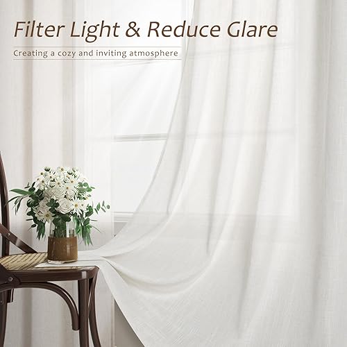 Miniatura 4 de 2 paneles de cortinas de lino natural de 84 pulgadas de largo, cortinas plisadas de lino para sala de estar, semitransparentes para filtrar la luz,