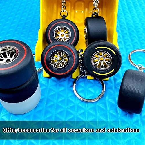 Miniatura 3 de kingsea Llavero de neumático de carreras, llavero de neumático, anillo de rueda mini lindo llavero, goma