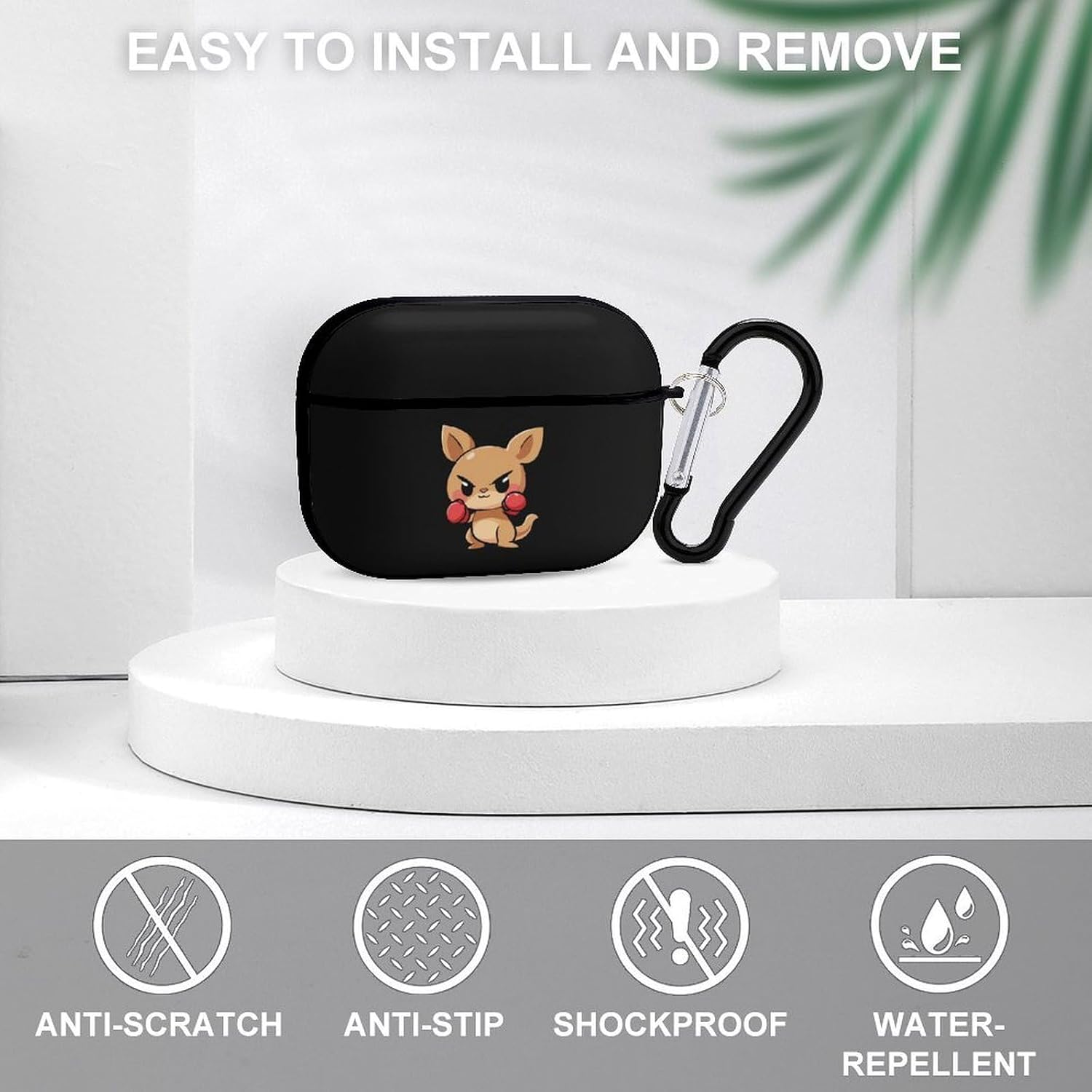 Boxing Kangarooes Earphone Case PC Earbud Bag with Keychain Black-Style image 3
