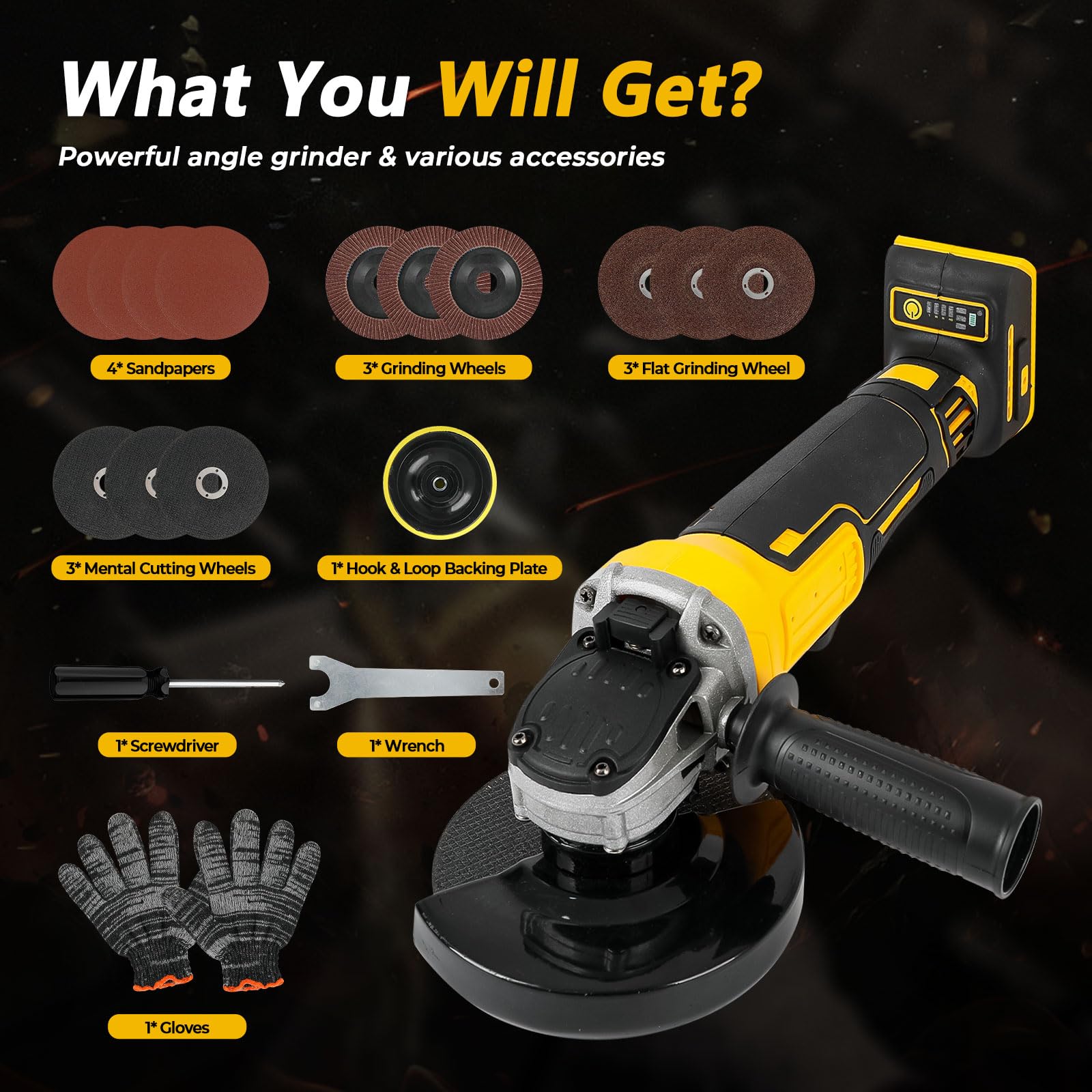 Akumulatorowa szlifierka kątowa do Dewalt 18V 20V, 125mm 8500RPM bezszczotkowa elektryczna 3-biegowa szlifierka elektronarzędzie do cięcia, szlifowania, polerowania drewna, plastiku, metalu (BEZ