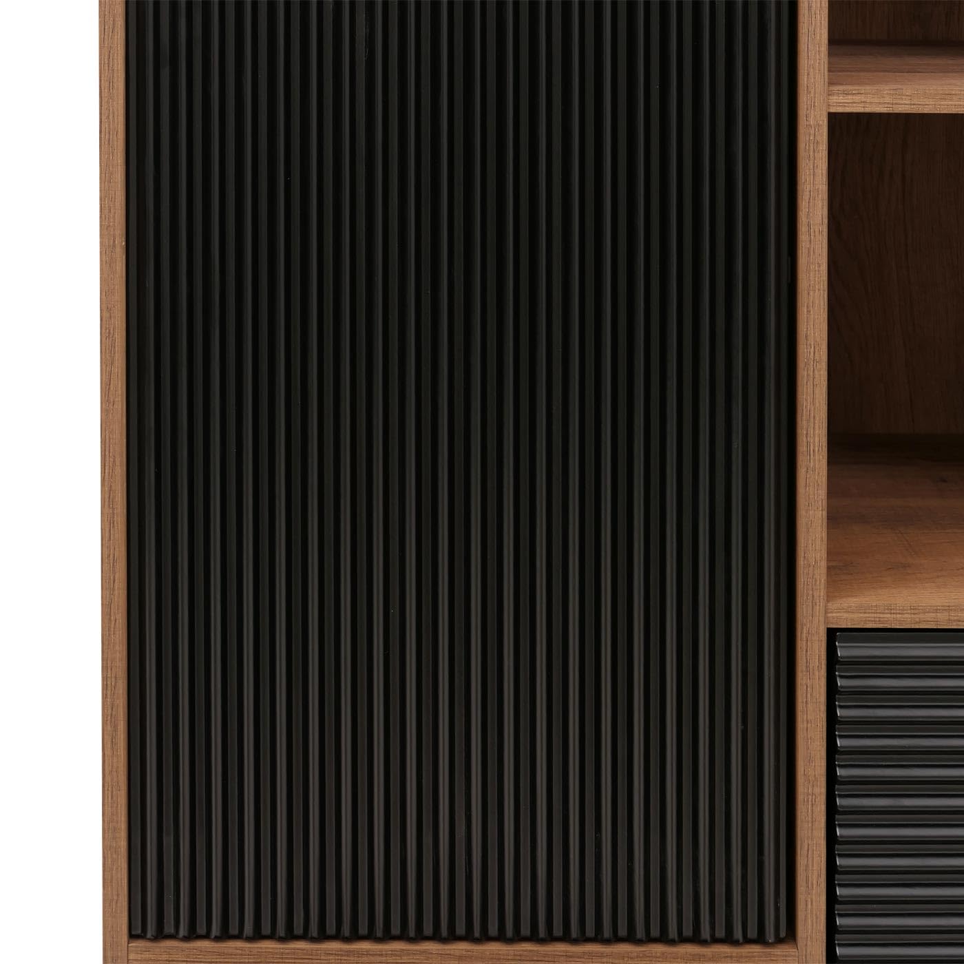 Mendler Hochschrank HWC-O40, Schrank Highboard mit Türen Staufächer Schubladen, MDF Metall Melamin 138x79x40cm - Natur