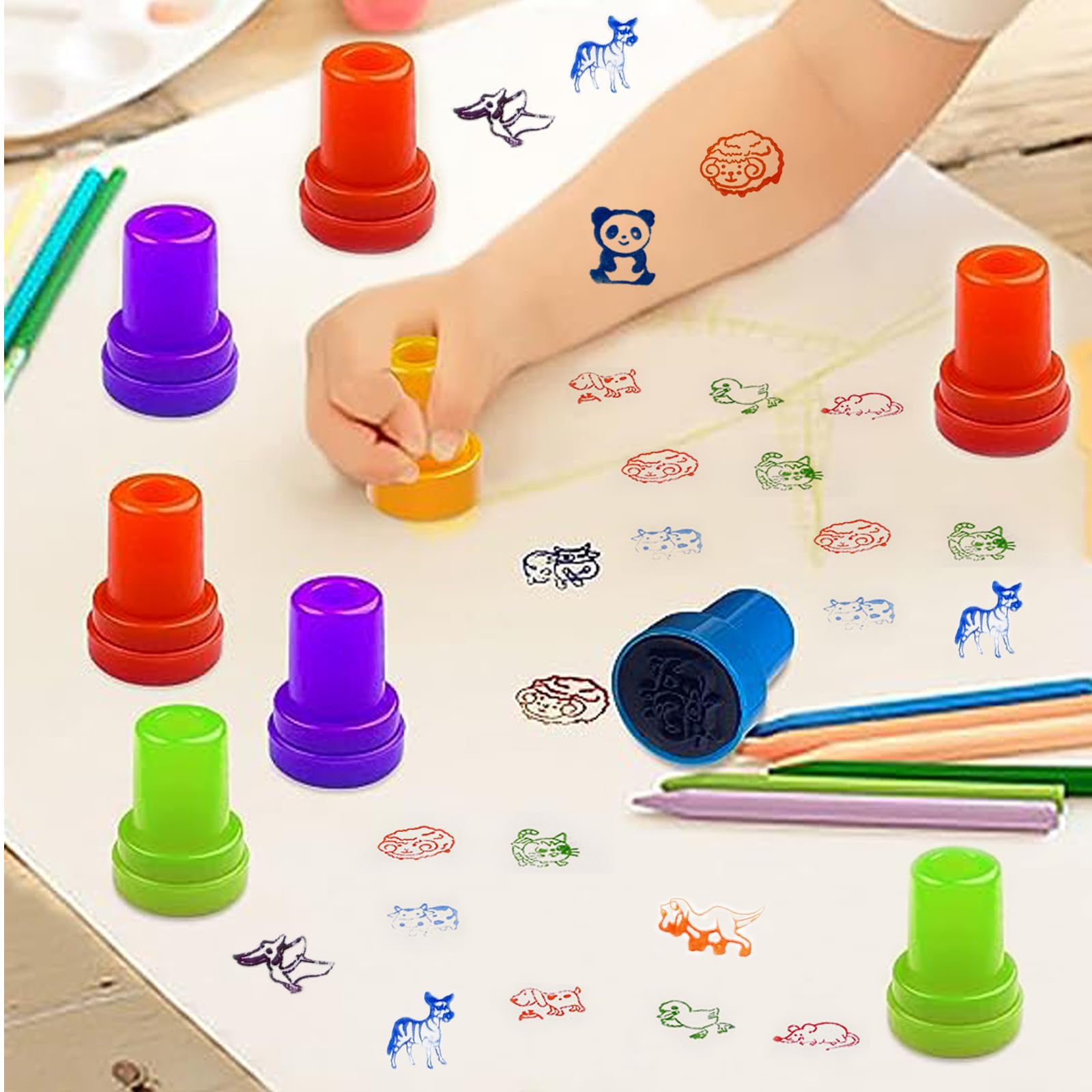 Diompirux 40 Piezas multicolor Juego de Sellos de Animales, Conjunto de Sellos para Infantil, Dibujos Animados Sellos de Tinta para Niños, para obsequios de fiesta, rellenos de bolsas de regalo