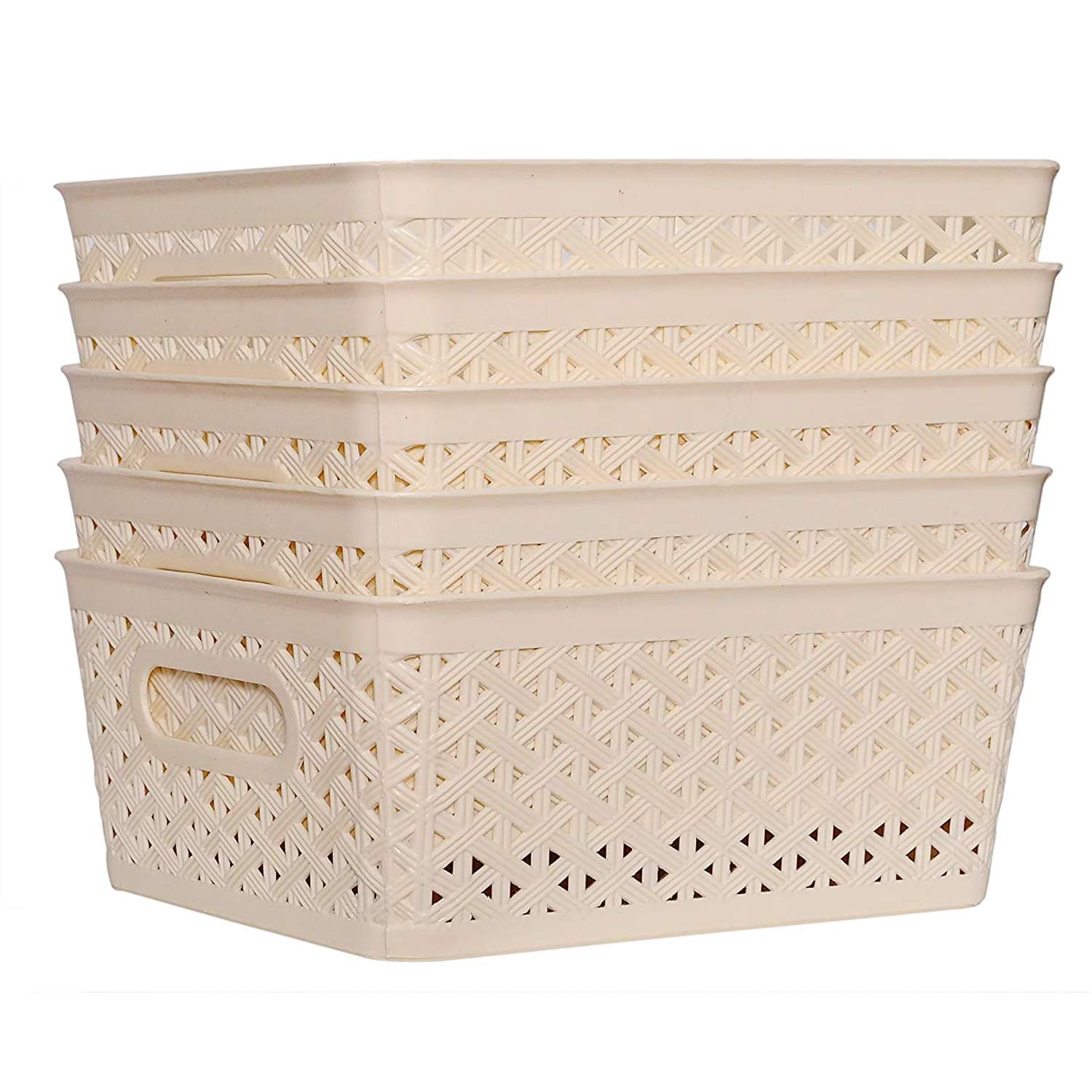 Xllent Plastic Multipurpose Storage Basket, Set of 5, Ivory (Medium)