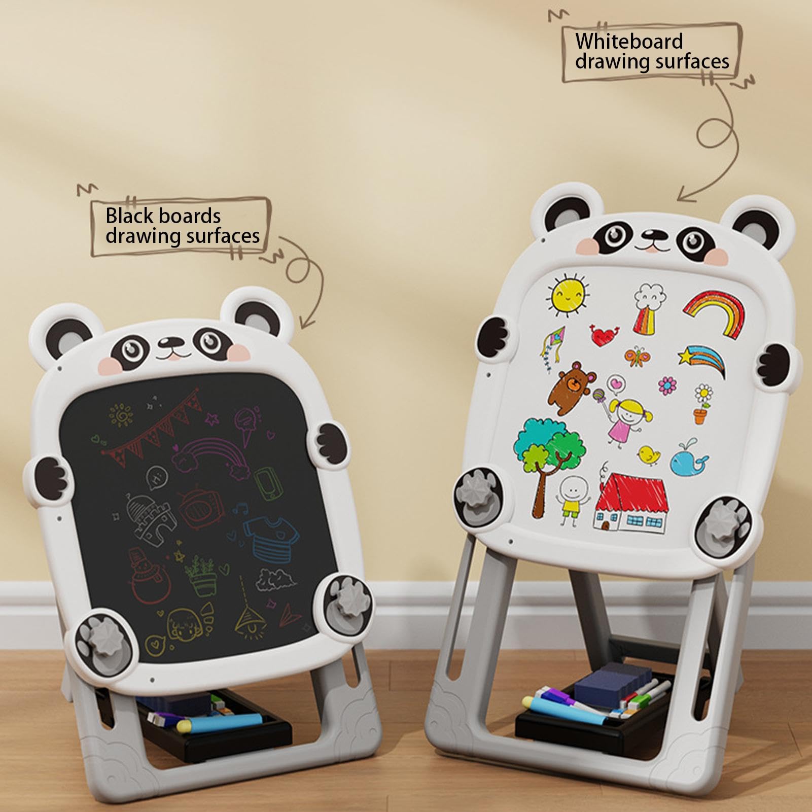 Lavagna nera magnetica, cavalletto artistico per bambini - Lavagna magnetica bifacciale regolabile in piedi | Lavagna da disegno per bambini, lavagna magnetica con staffa pieghevole con sedia per bamb