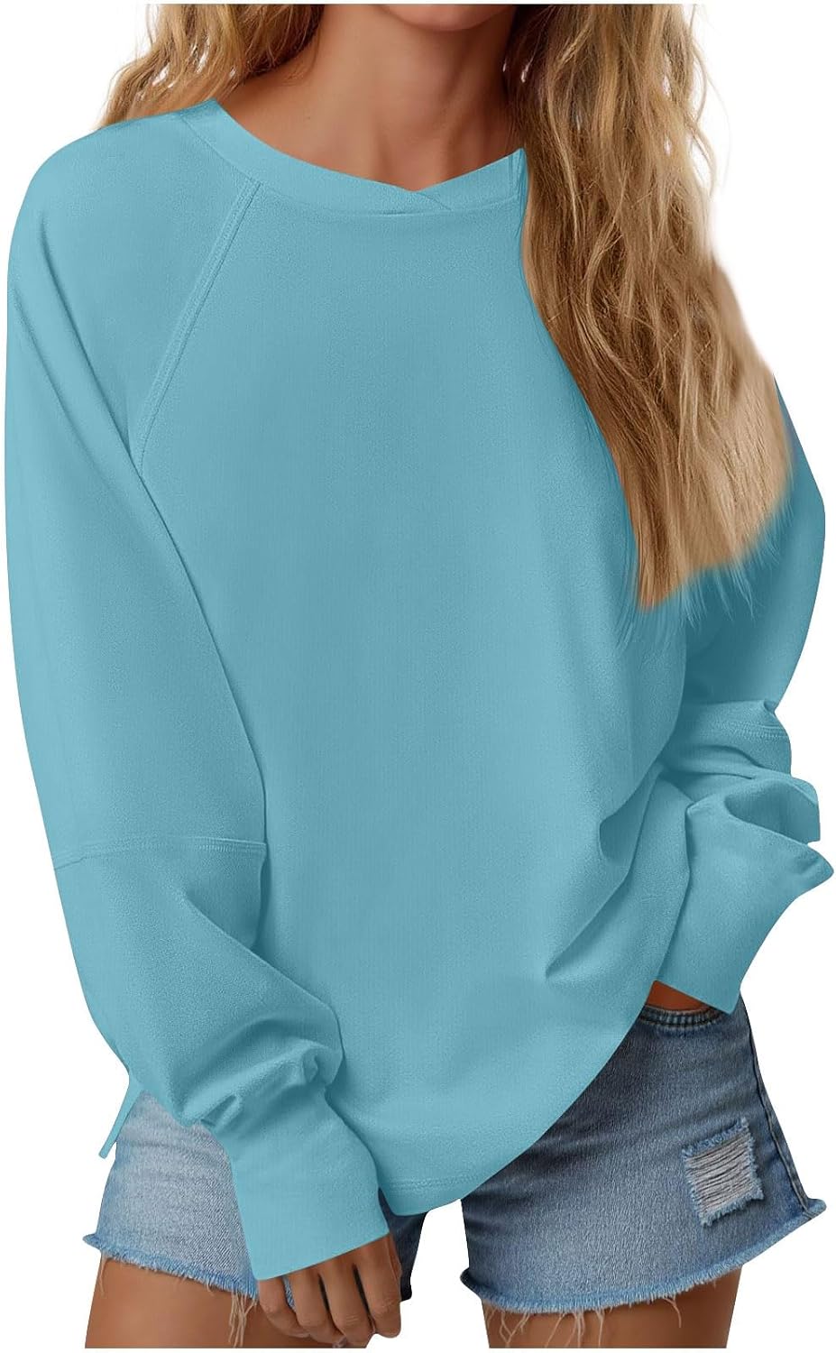 Women's Sweatshirt Crewneck Long Sleeve Side Split Tops Casual Solid Color Loose Pullover Shirts 2025 Clothes