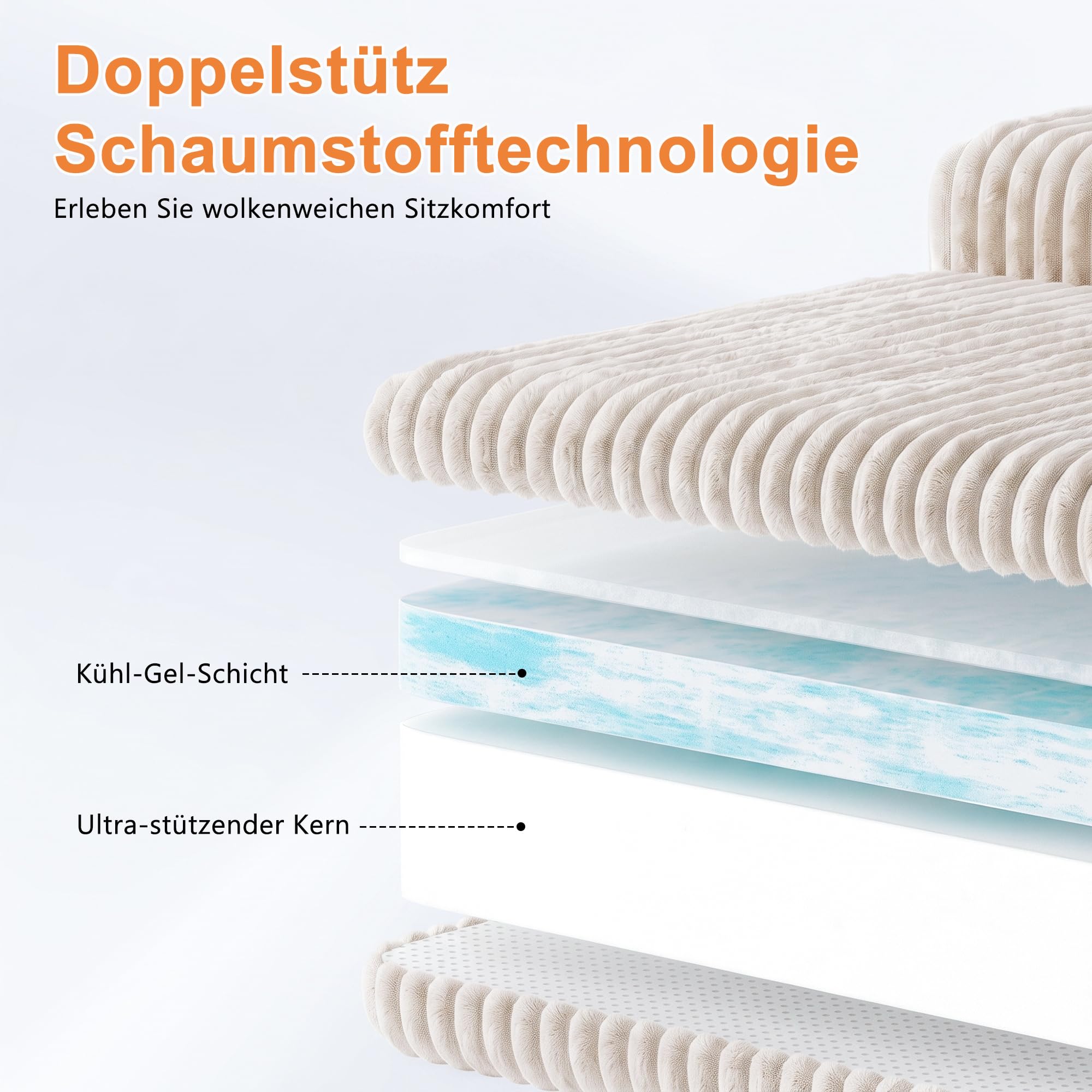 CDQL Sofa Boneless, 264 cm, bez montażu, do salonu, kremowo-biała