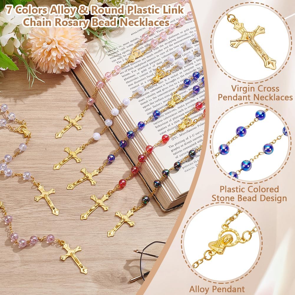 42Pcs Pearl Rosary Beads Bulk, 31.9 Inch Plastic Cross Rosary Necklace Virgin Cross Pendant Necklaces Baptism Favors for Communion Baptism Church Present Shower - Image 4