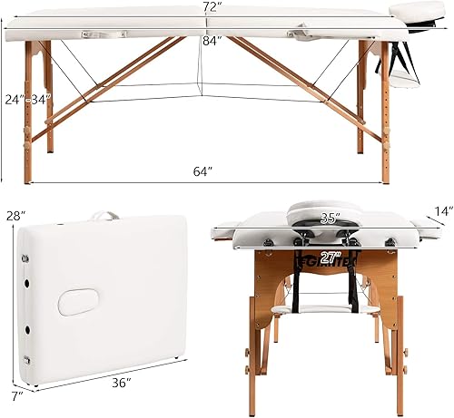 Miniatura 7 de Giantex Mesa de masaje portátil con pestañas, cama de masaje, cama de spa, altura ajustable con base facial y funda de transporte, mesa de tatuaje
