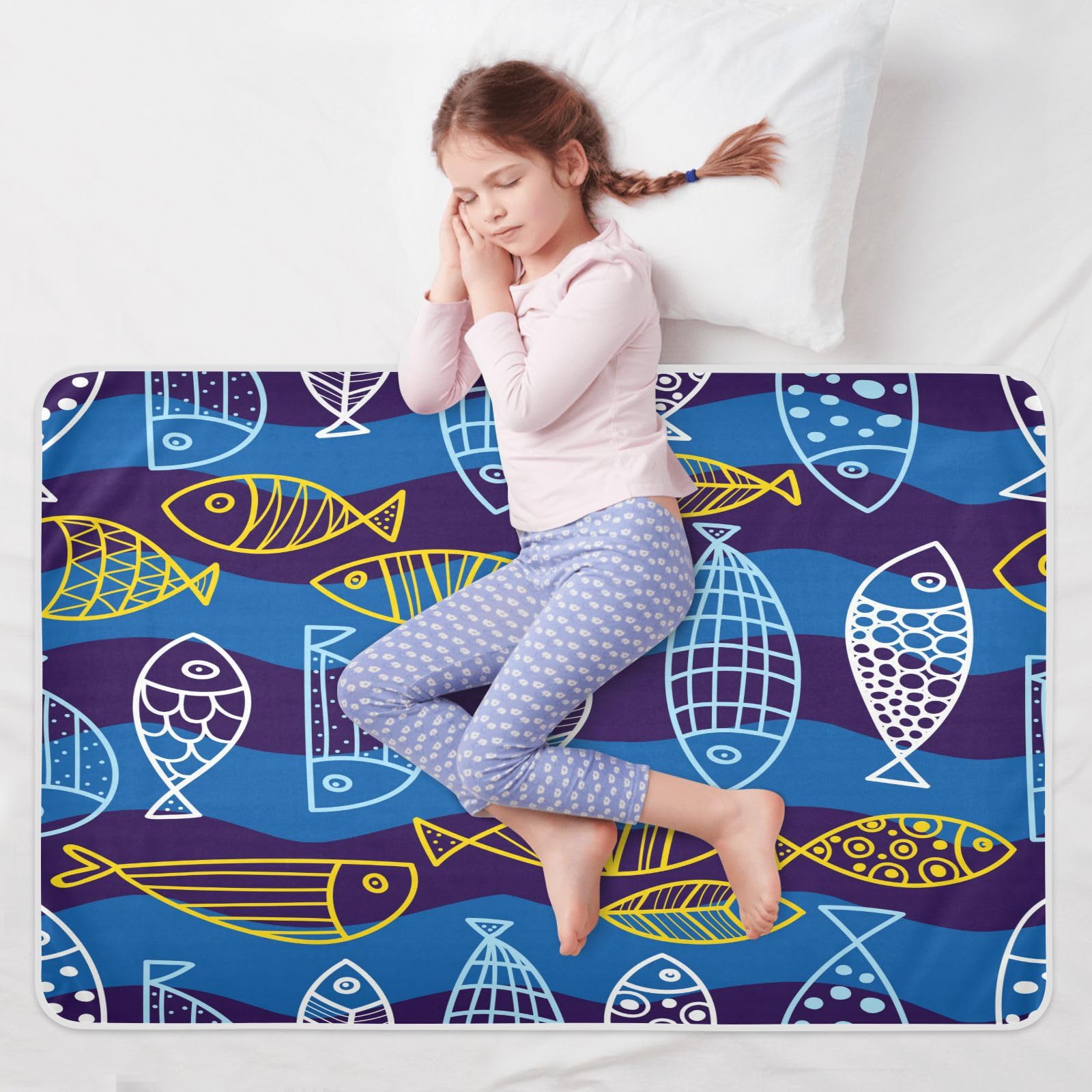 susiyo Cute Fish Gold Bed Pads for Incontinence Mattress Protector Anti-Slip Waterproof Pads (56