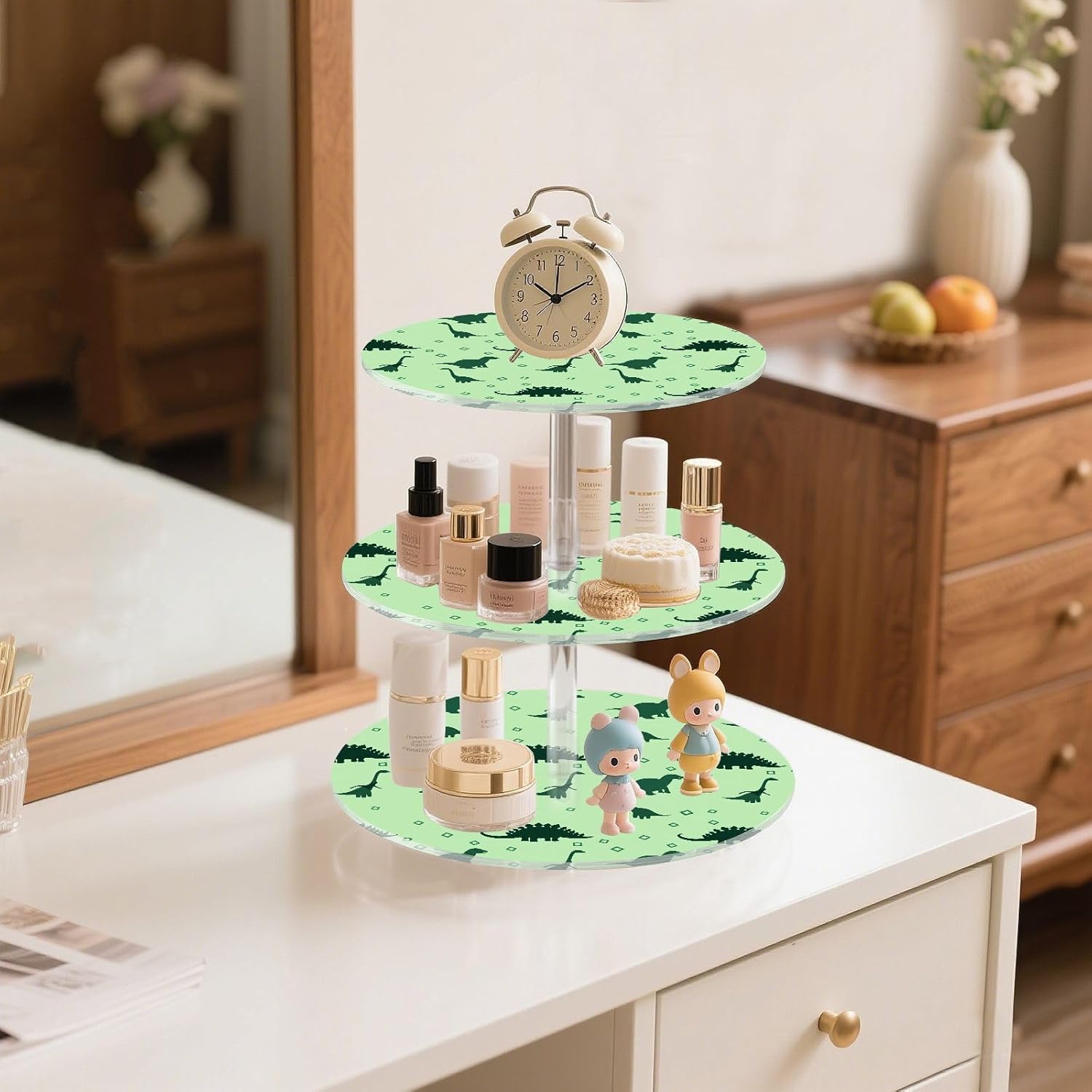 Little Dinosaur 3 Tier Acrylic Cupcake Stand, Cupcake Stand for 34 Cupcakes for Weddings,Christmas,Holidays,Parties,Birthday,Printed Cupcake Tower 23300015