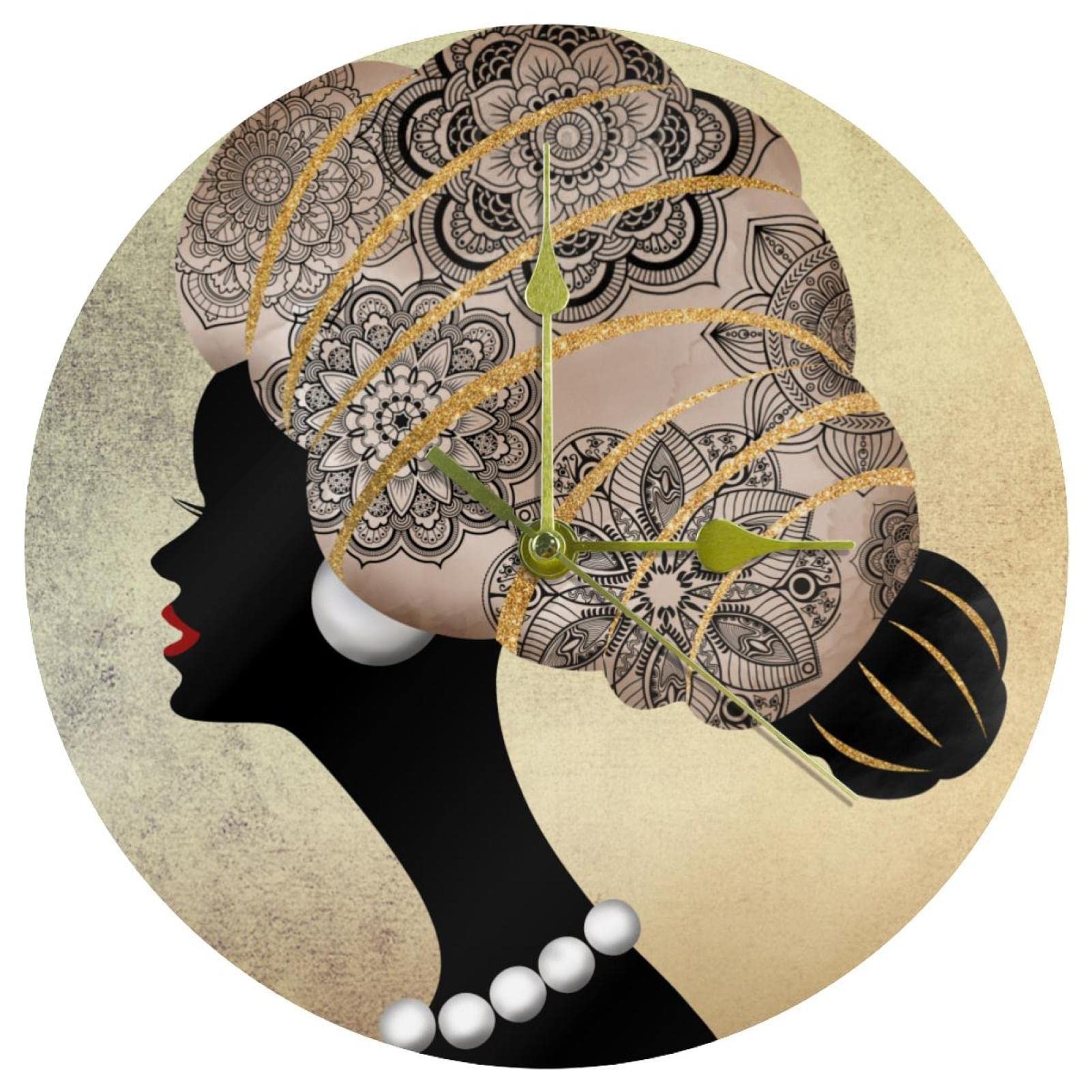 Horloge murale silencieuse en acrylique silhouette femme africaine contre le tic-tac