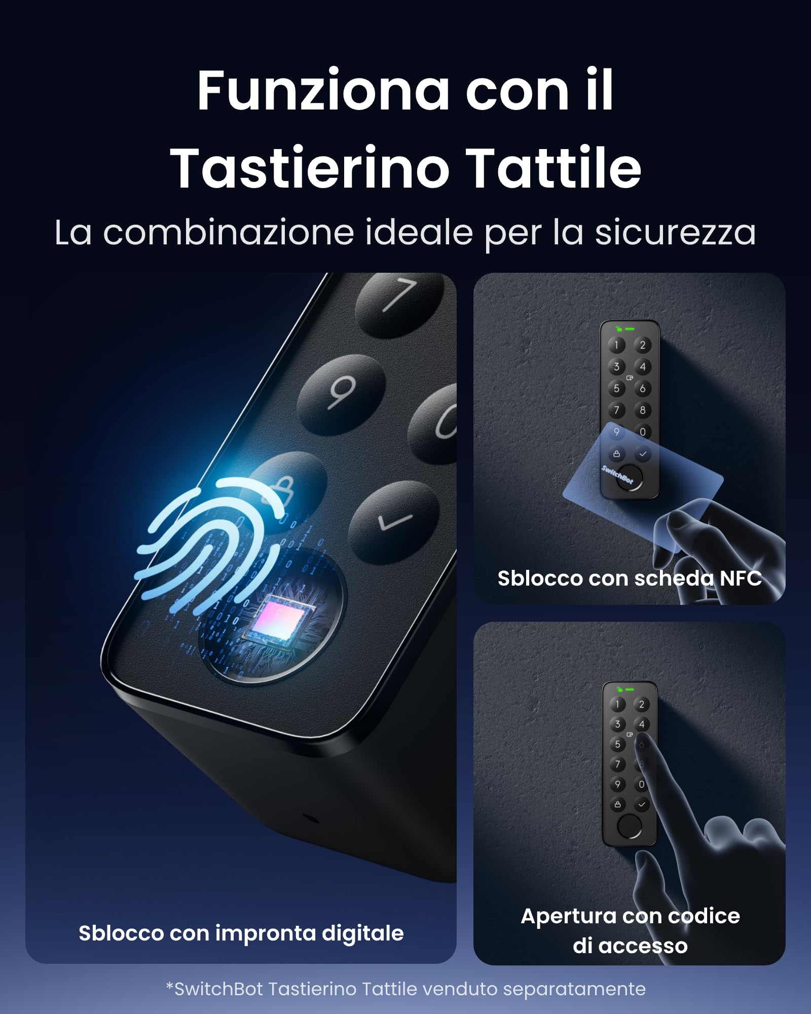 SwitchBot Serratura Intelligente WiFi Pro con Tastiera Touch, Matter Over WiFi, Serratura Elettronica con Batteria Ricaricabile, Sblocco via Impronta Digitale, Codice, Apple Home, Alexa, Google