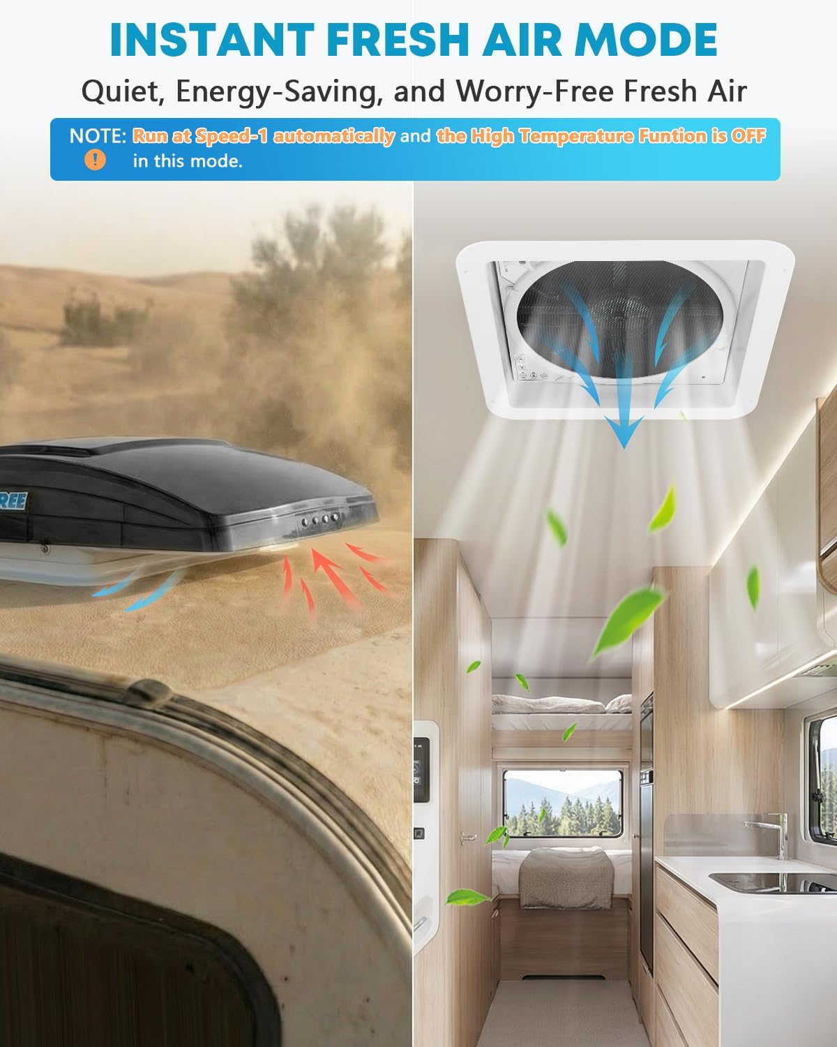 Kohree Deluxe RV Vent Fan, RV Fan and Vent Cover All in One - Powerful 10-Speed Reversible Fan with Thermostat, Built-in Rain Cover, Remote Control, Intake & Exhaust Fan, Black