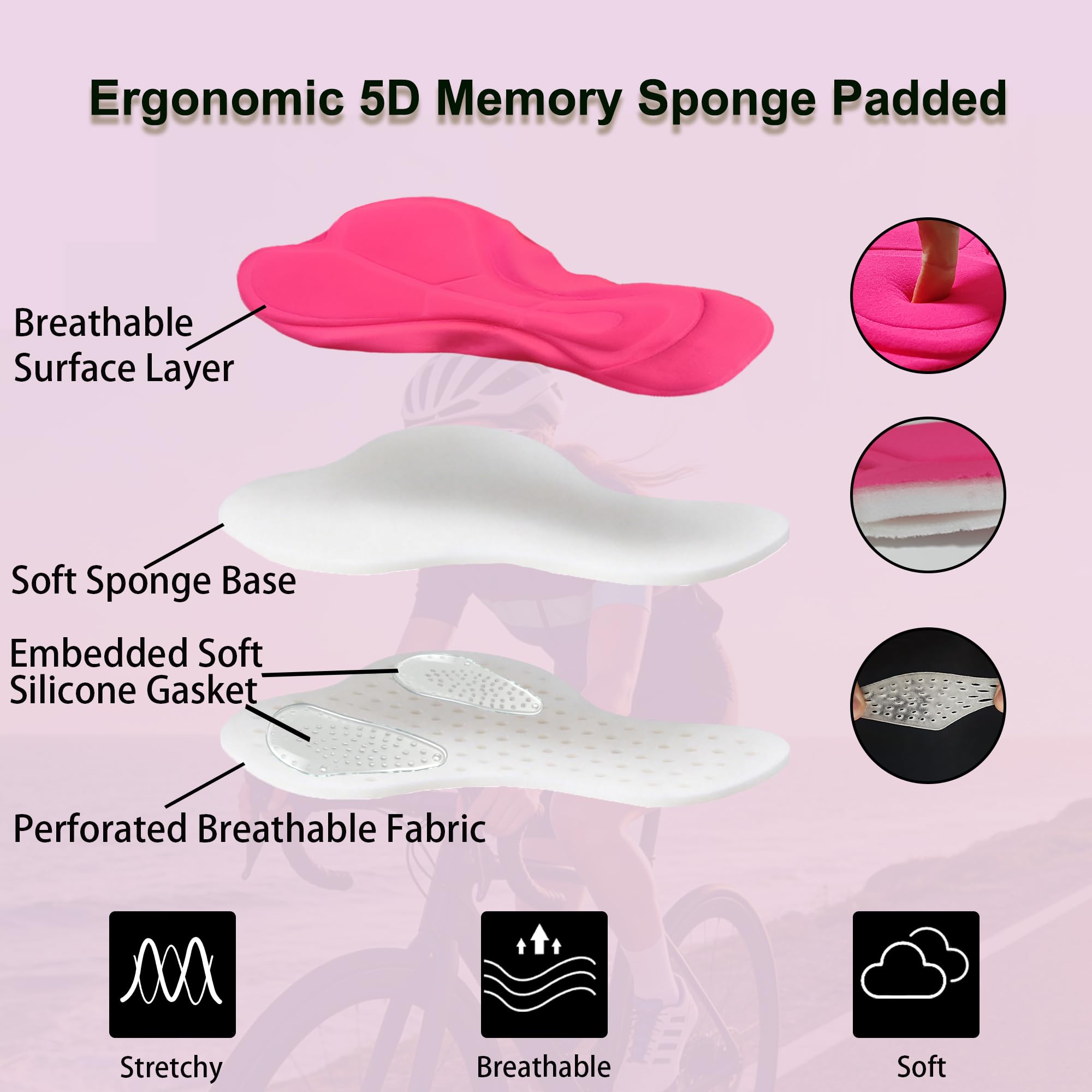 Fahrradhose Damen 5D Gepolstert Radlerhose Damen Radhose Kurz Schnelltrockende Atmungsaktive mit 3 Tasche