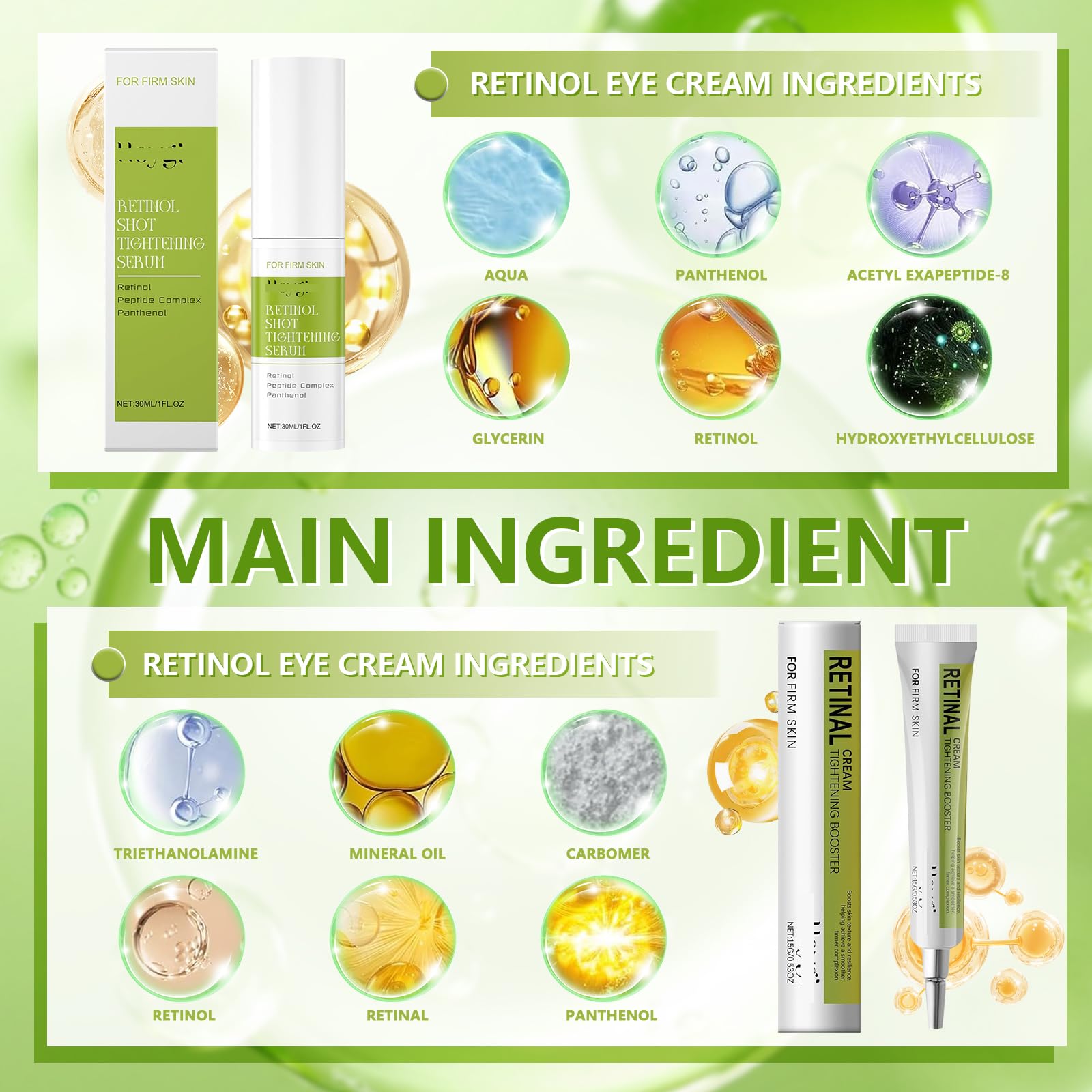 2 Pièces Retinol Shot Sérum, Retinol Tightening Booster, Crème Sérum Raffermissante au Rétinol, Rétrécit les Pores, Réduit les Ridules, Convient à Tous les Types de Peau | Crème Sérum Raffermissante au Rétinol, Réduit les Ridules, Convient à Tous les Type