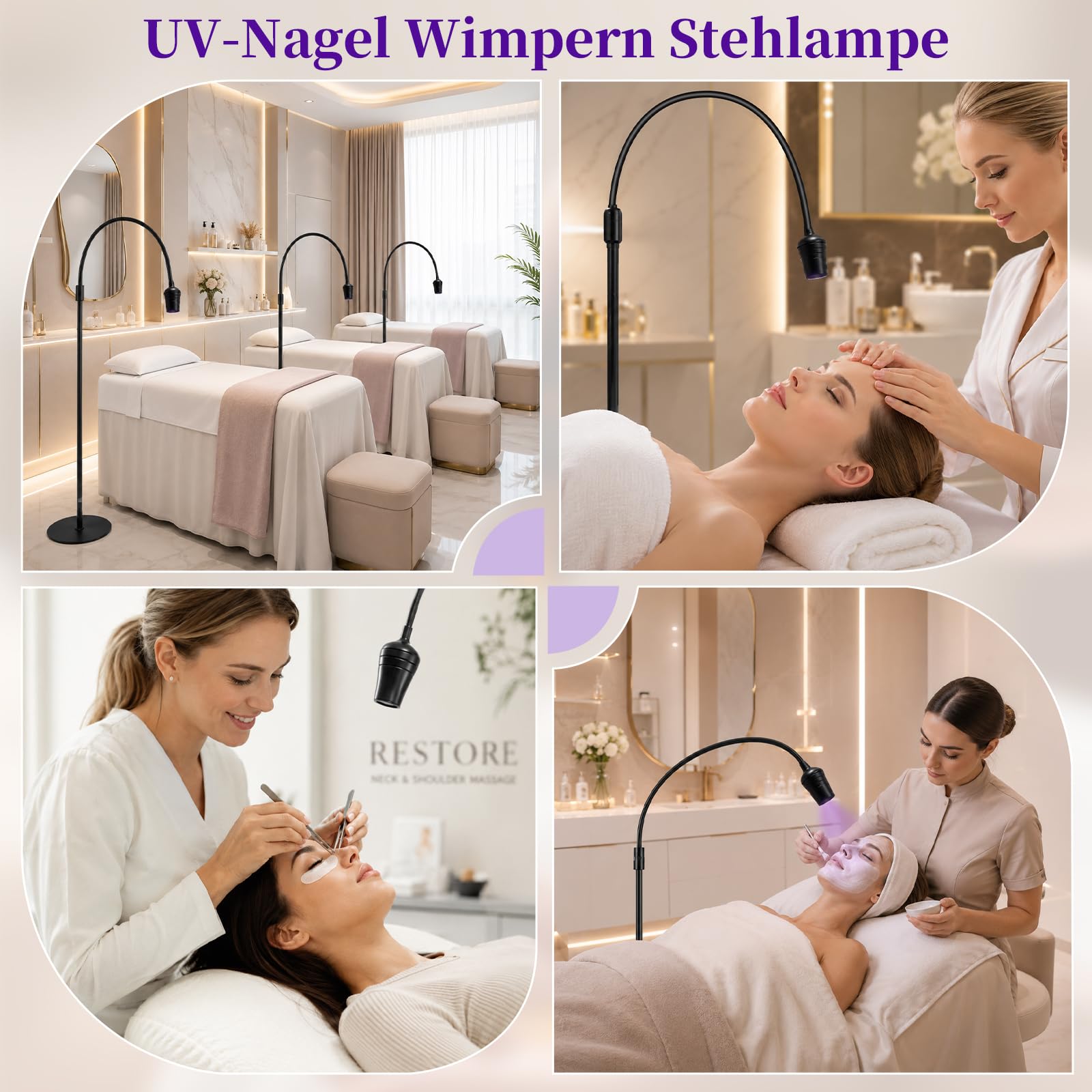 UV Wimpern Lampe, 10W LED-UV-Licht für Lichthärtenden Anwendungen, Schwanenhals Wimpernlicht, 1-3 Sekunden Schnelle Aushärtung, UV LED Lampe für Wimpernverlängerung mit Fußschalter