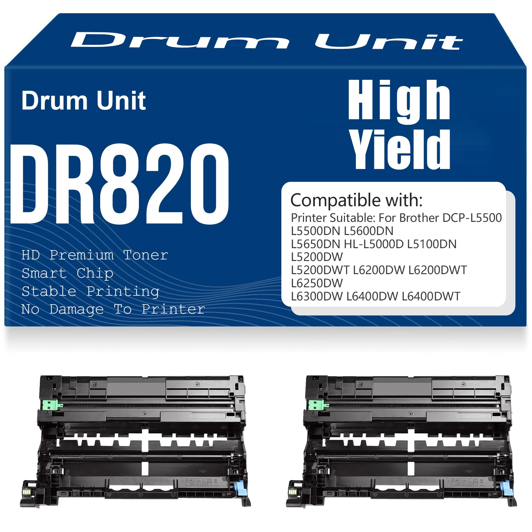 Unità tamburo DR820 Compatibile per Brother MFC-L5700DW L5800DW L5850DW L5900DW L6700DW L6750DW L6800DW L6900DW Stampanti Alta resa 30.000 pagine,2PC-Black