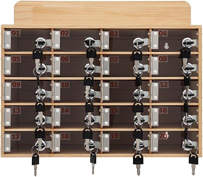 20 Slots Wood Cell Phone Locker, Cell Phone Storage Cabinet with Door Locks and Keys, Wall-Mounted Cell Phone Locker Box Cell Phone Organizer Cabinet for Office, Classroom